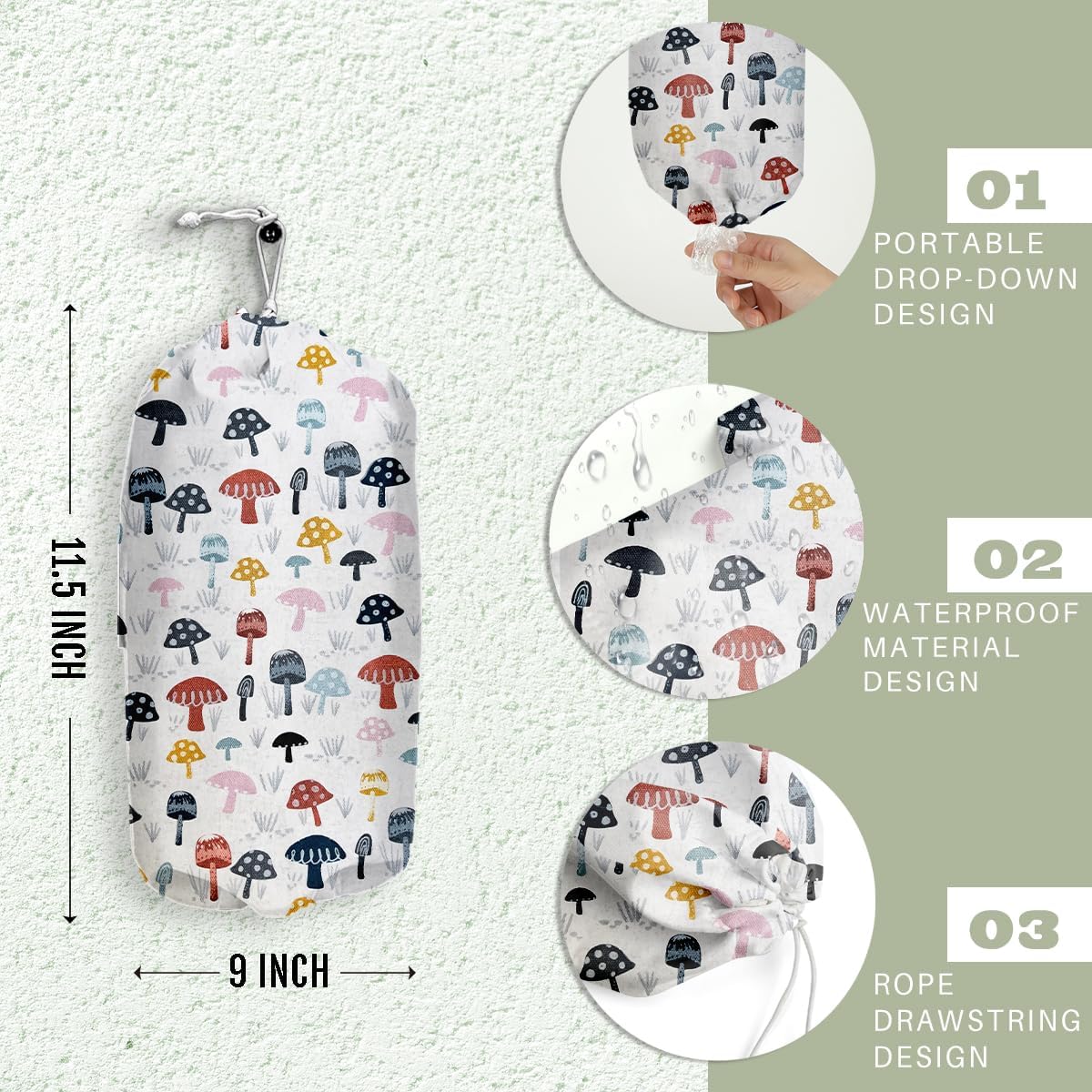 Mushroom Toilet Paper Storage Bag 115 x 9 inches - Cute Decor for Home Kitchen camping more