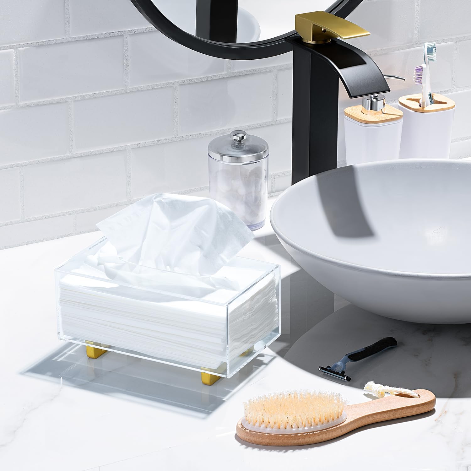 YoBa Acrylic Tissue Box Holder with Gold Legs
