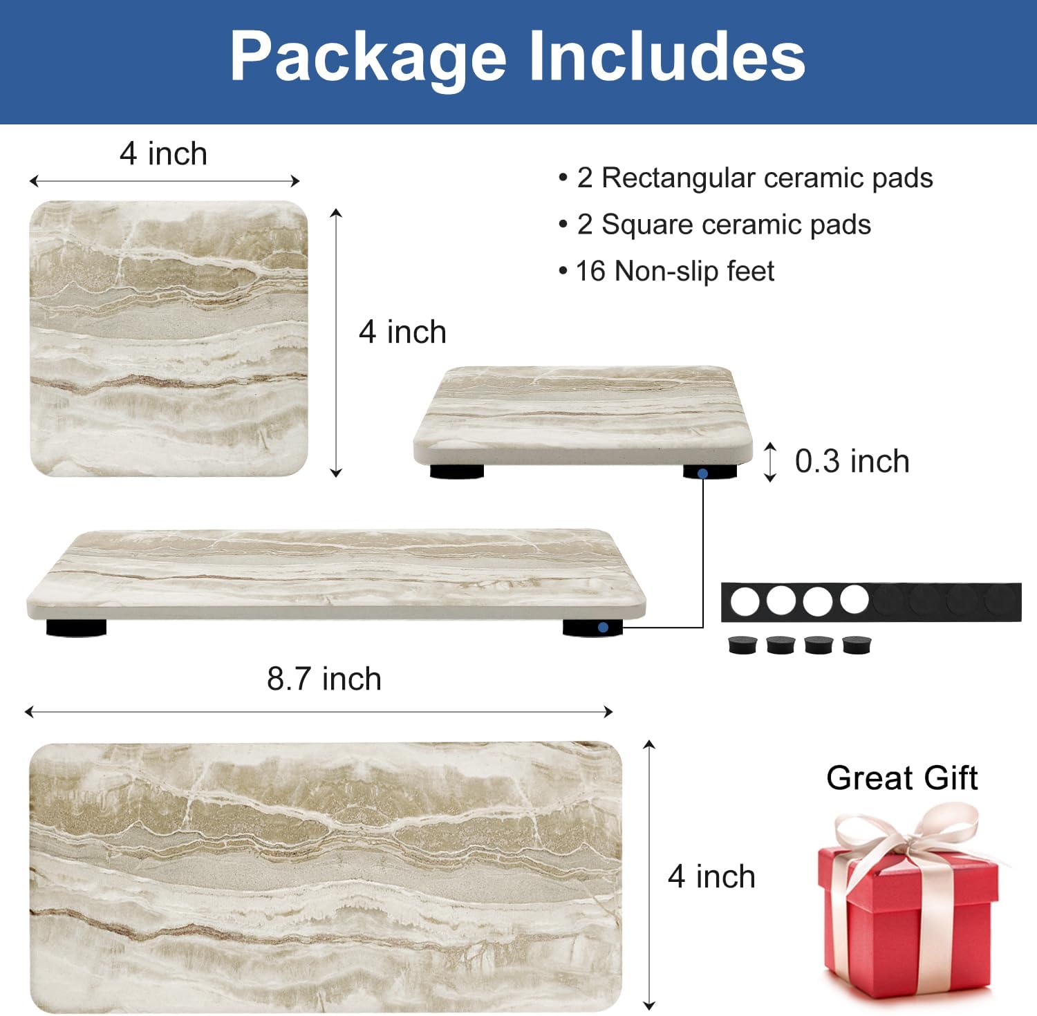 Set of 4 Drying Stone Trays for Kitchen and Bathroom
