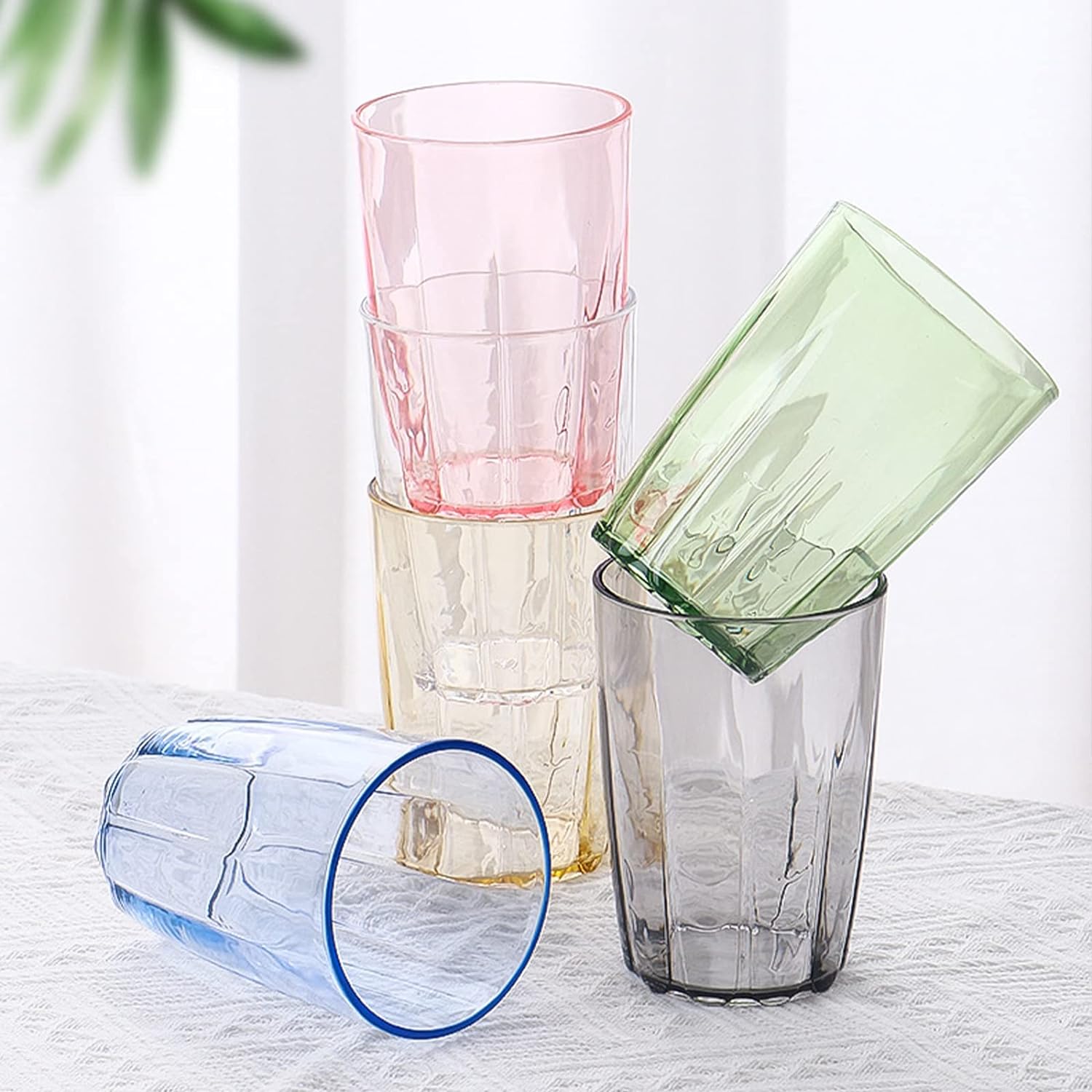 6-Cup Acrylic Water Tumbler Set Colorful BPA-Free Stackable and Dishwasher- Safe for Home and Outdoor Use