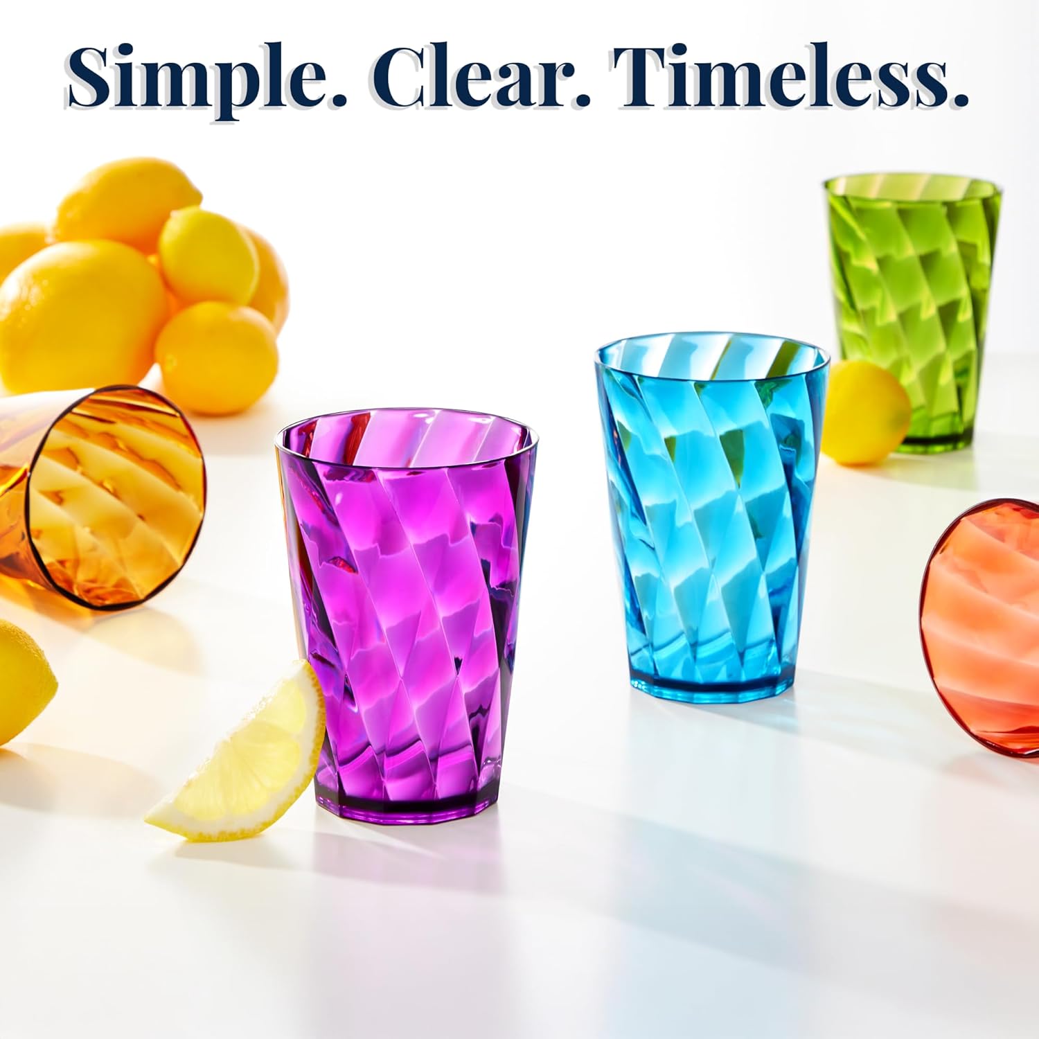 8-Piece Plastic Reusable Drinking Glasses in Jewel Tone Colors by US Acrylic