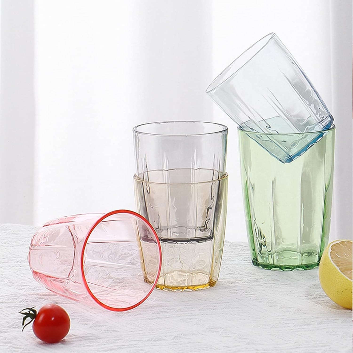 6-Cup Acrylic Water Tumbler Set Colorful BPA-Free Stackable and Dishwasher- Safe for Home and Outdoor Use
