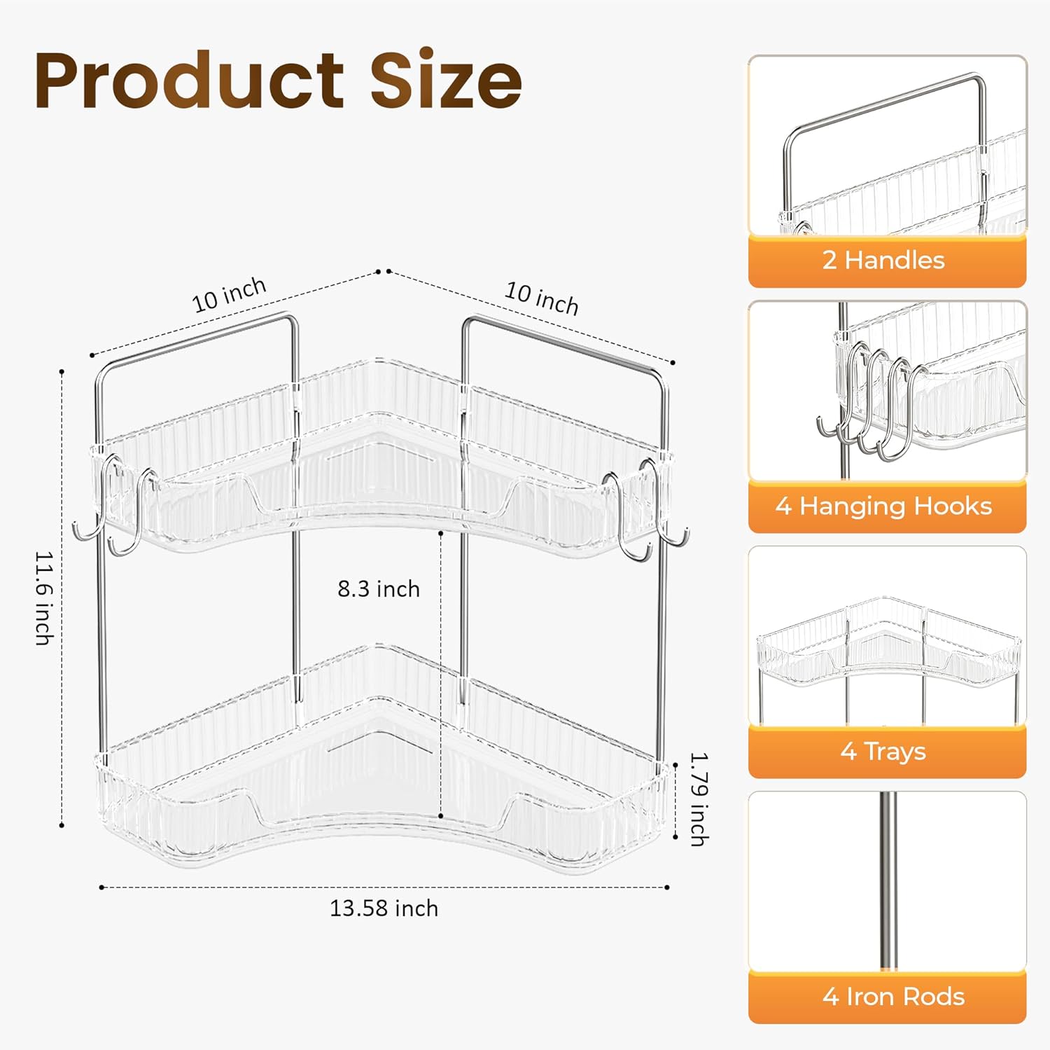 2 Tier Corner Bathroom Organizer with Hooks and Trays 1