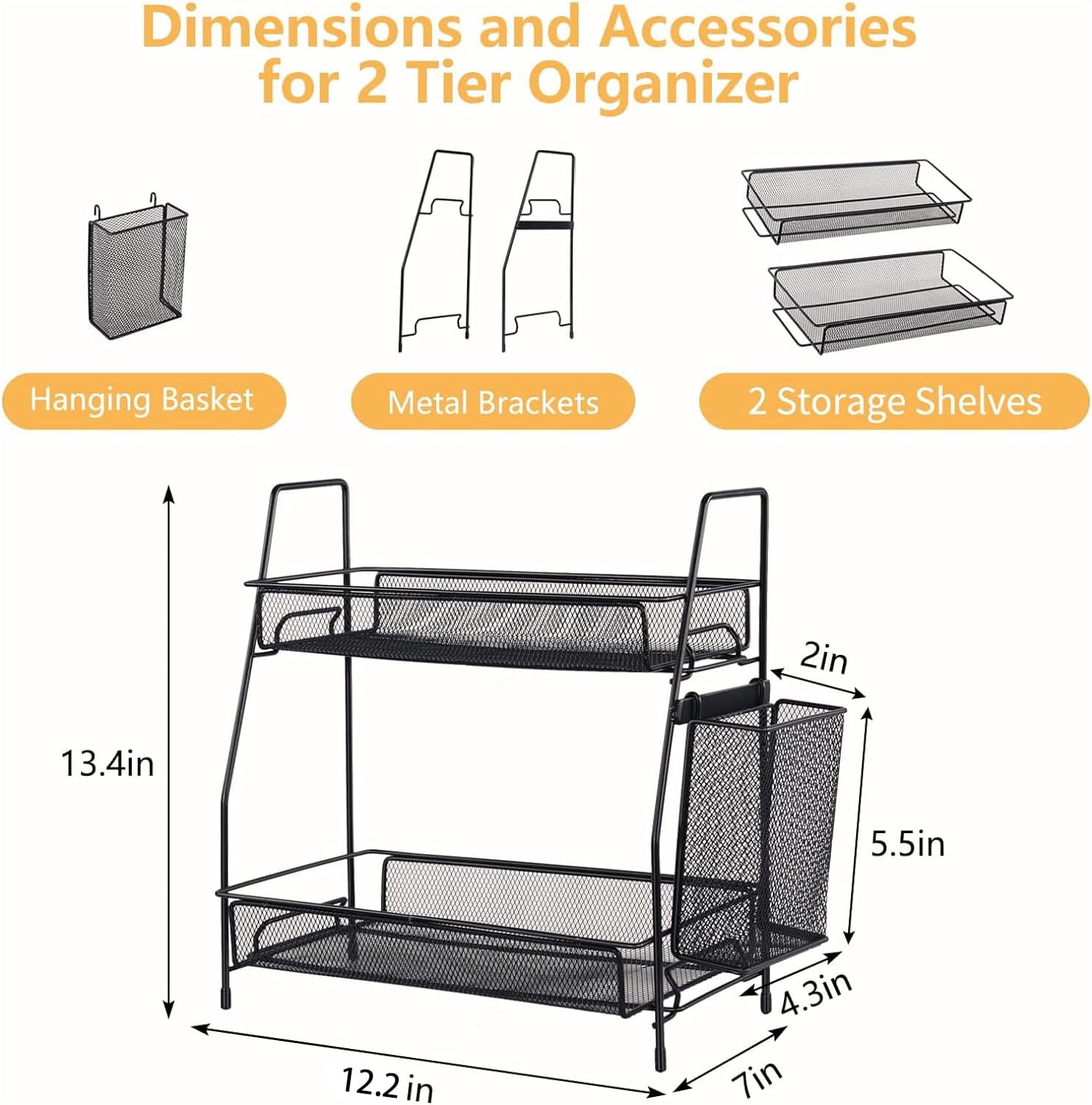 Bathroom Organizer with Basket - 2-Tier Counter Storage