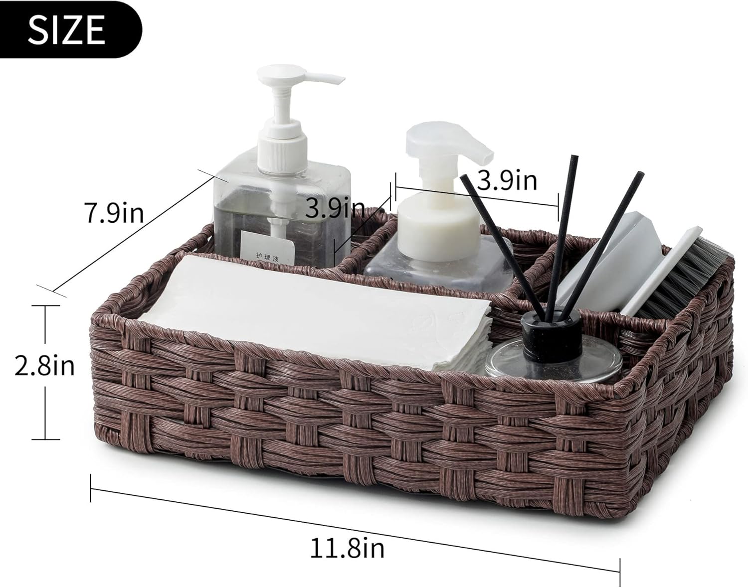 AMTOTAM Multi-Use Hand Woven Plastic Wicker Basket for Bathroom Storage Rustic Farmhouse Design Includes Divider