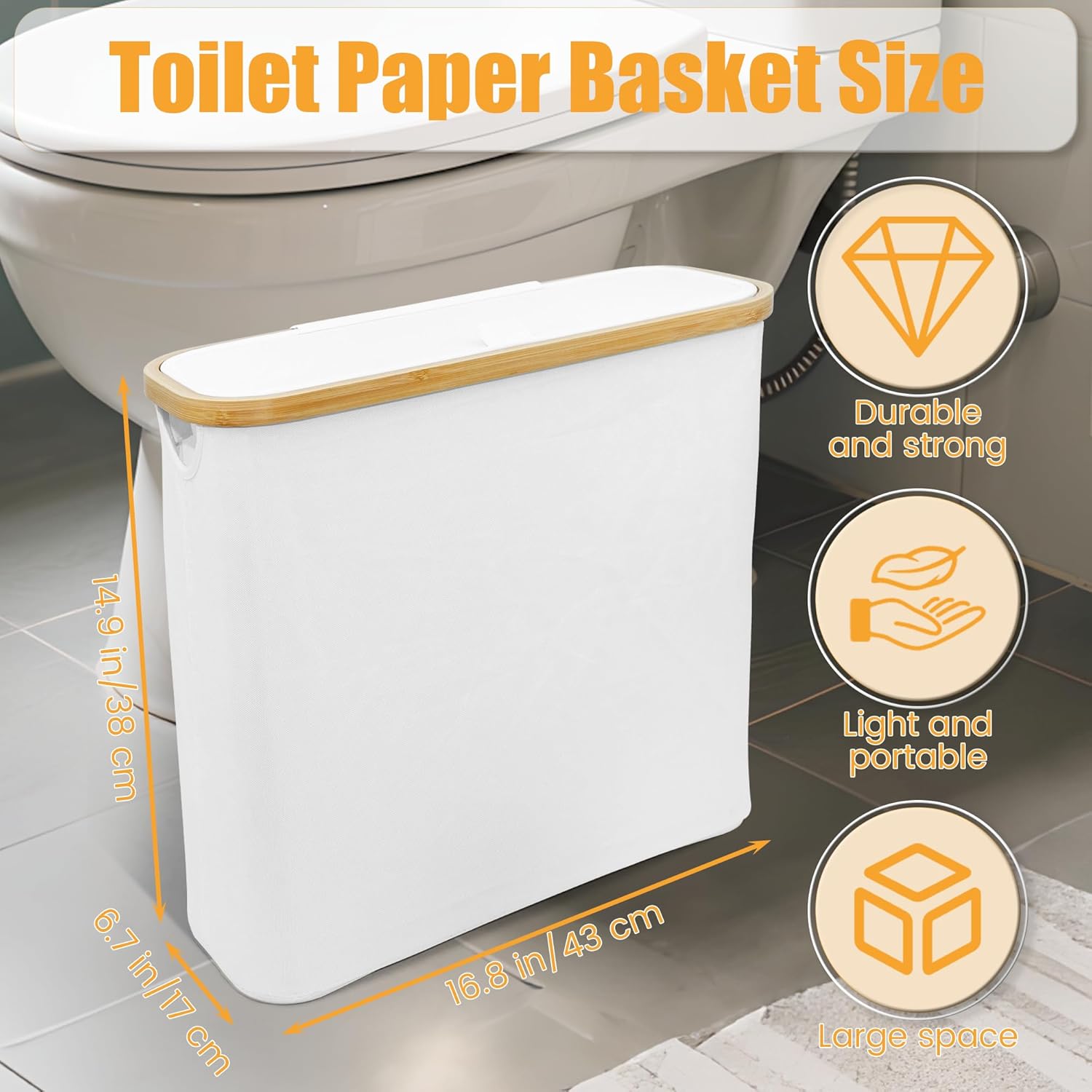 HoomTop White Toilet Paper Storage Basket with Lid