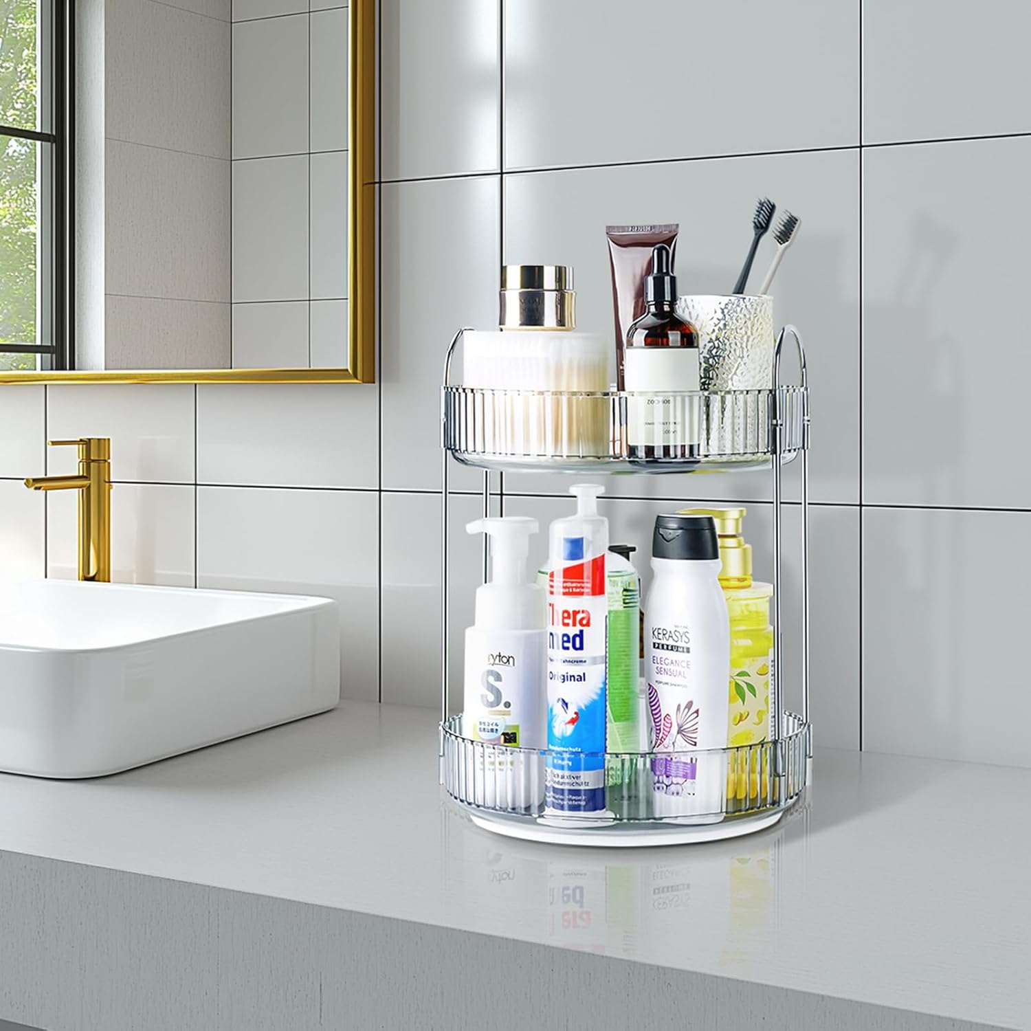 Get organized with Niluks 360-degree rotating makeup organizer Place your essentials anywhere anytime
