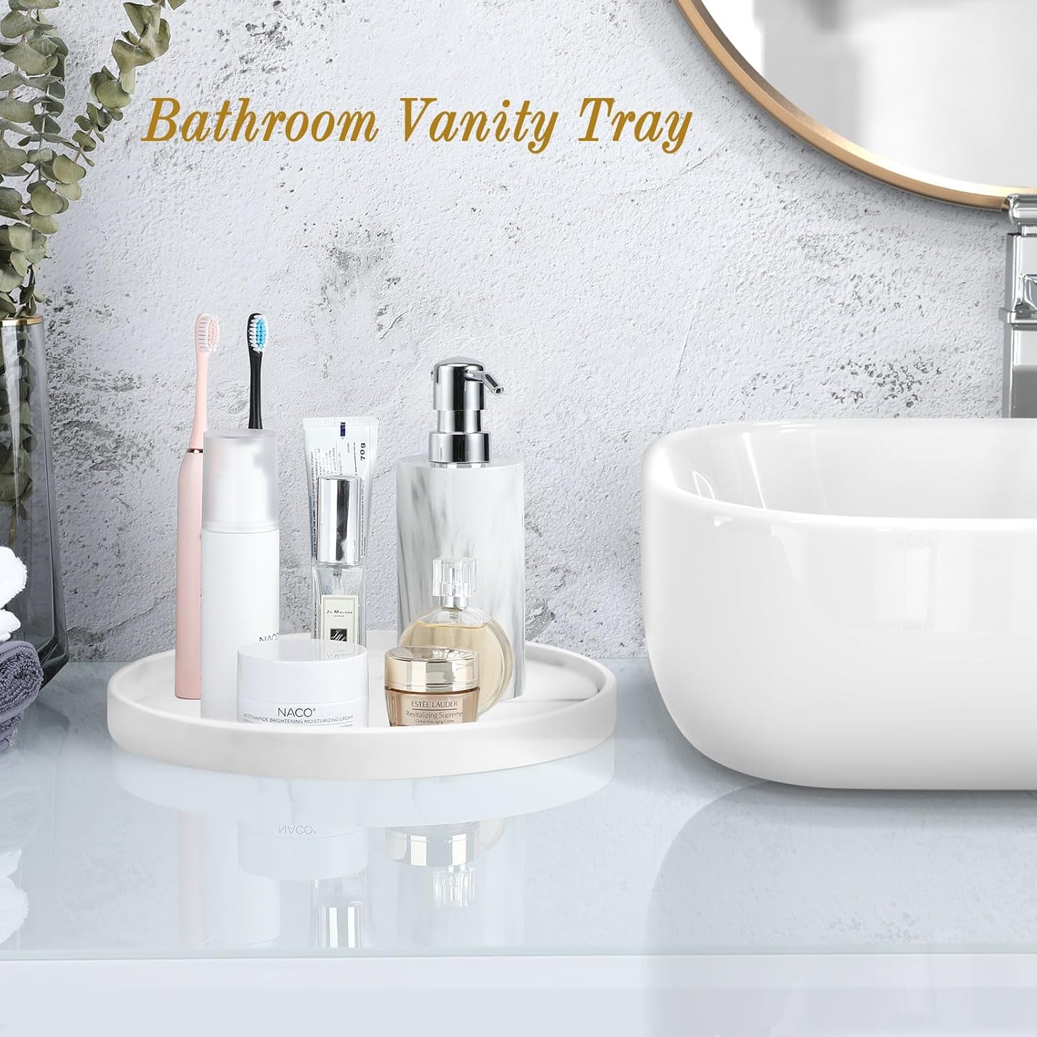 Luxspire Round Vanity Tray - Marble texture waterproof multi-functional elegant home decor