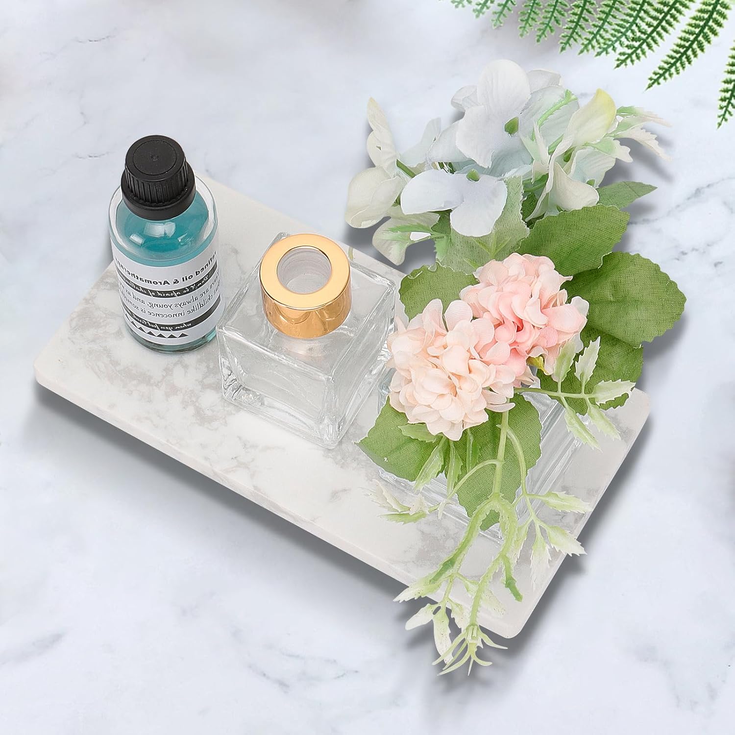 Winmien Luxury Marble Bath Vanity Tray Black Rectangles 8x4x1 inches