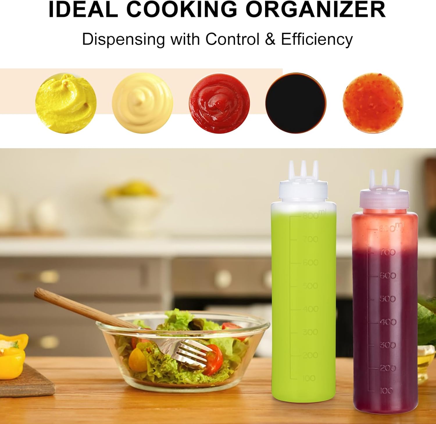 Two-Pack 3-Hole Squeeze Bottles with 2 Funnels