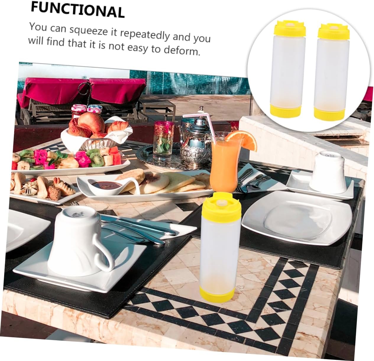 2Pcs Set Two-Handled Squeeze Bottles for Sauces 20oz Refillable Condiment Dispensers