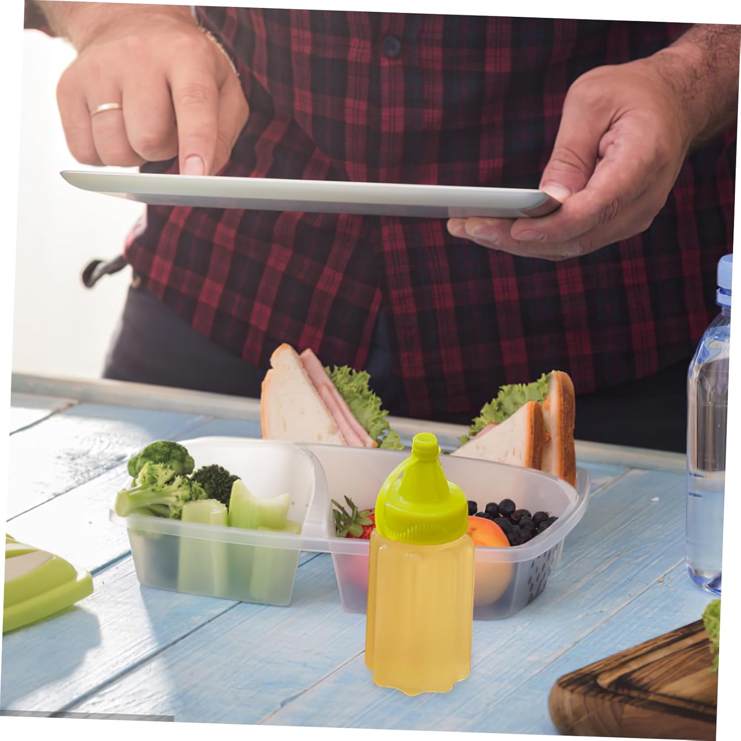 FELTECHELECTR 12-Piece Square Sauce Boxes Set Mustard Ketchup Squeeze Bottles for Condiments BBQ Accessories