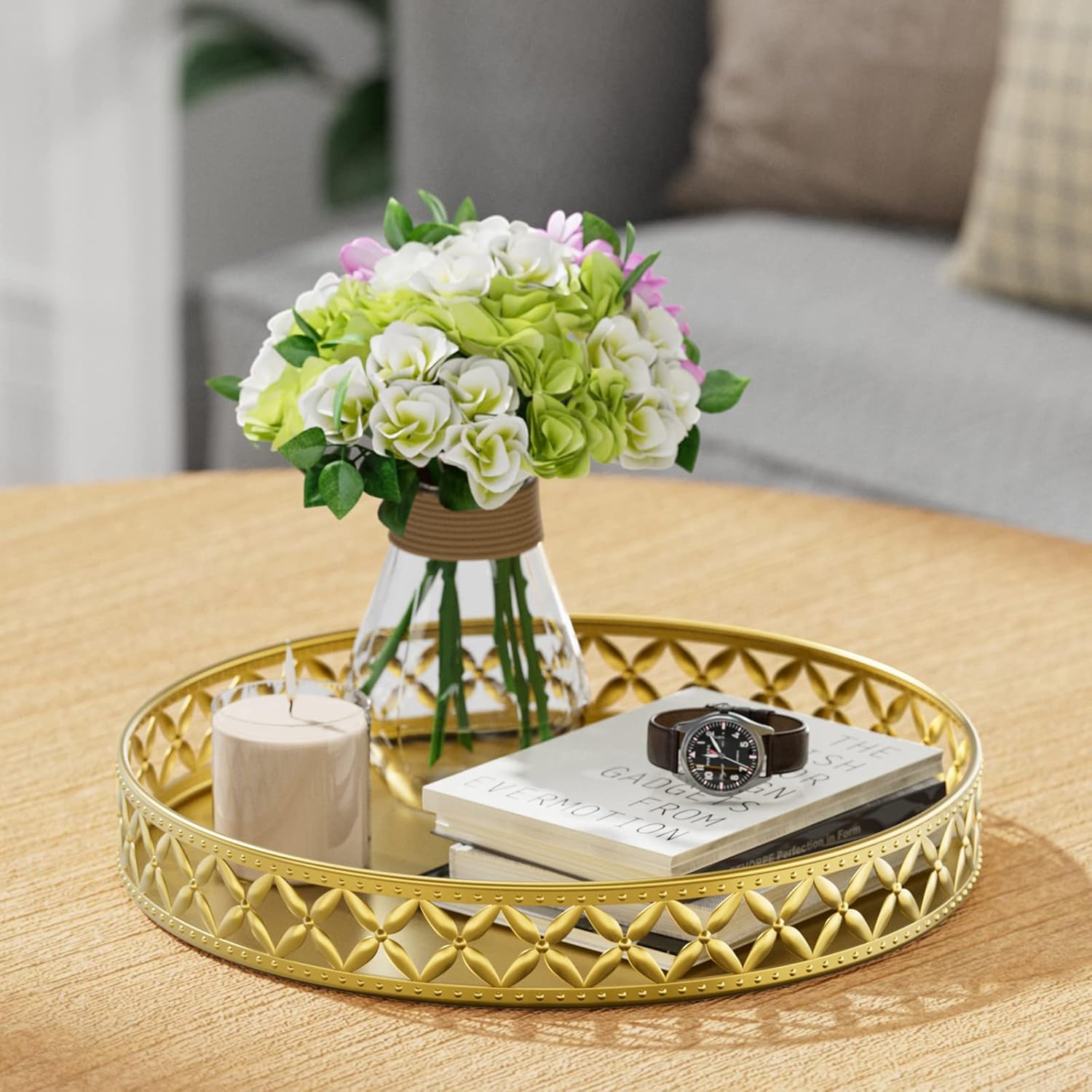 EKNITEY 11 Gold Flower bathroom Vanity Trays - Space-Saving Counter Organizer for Towels Cosmetics More