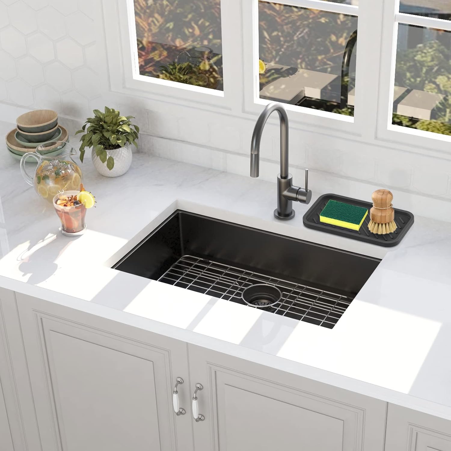 EG-SIPRO Silicone Sponge Holder Large 12 Sink Organizer Tray for Kitchen Bathroom