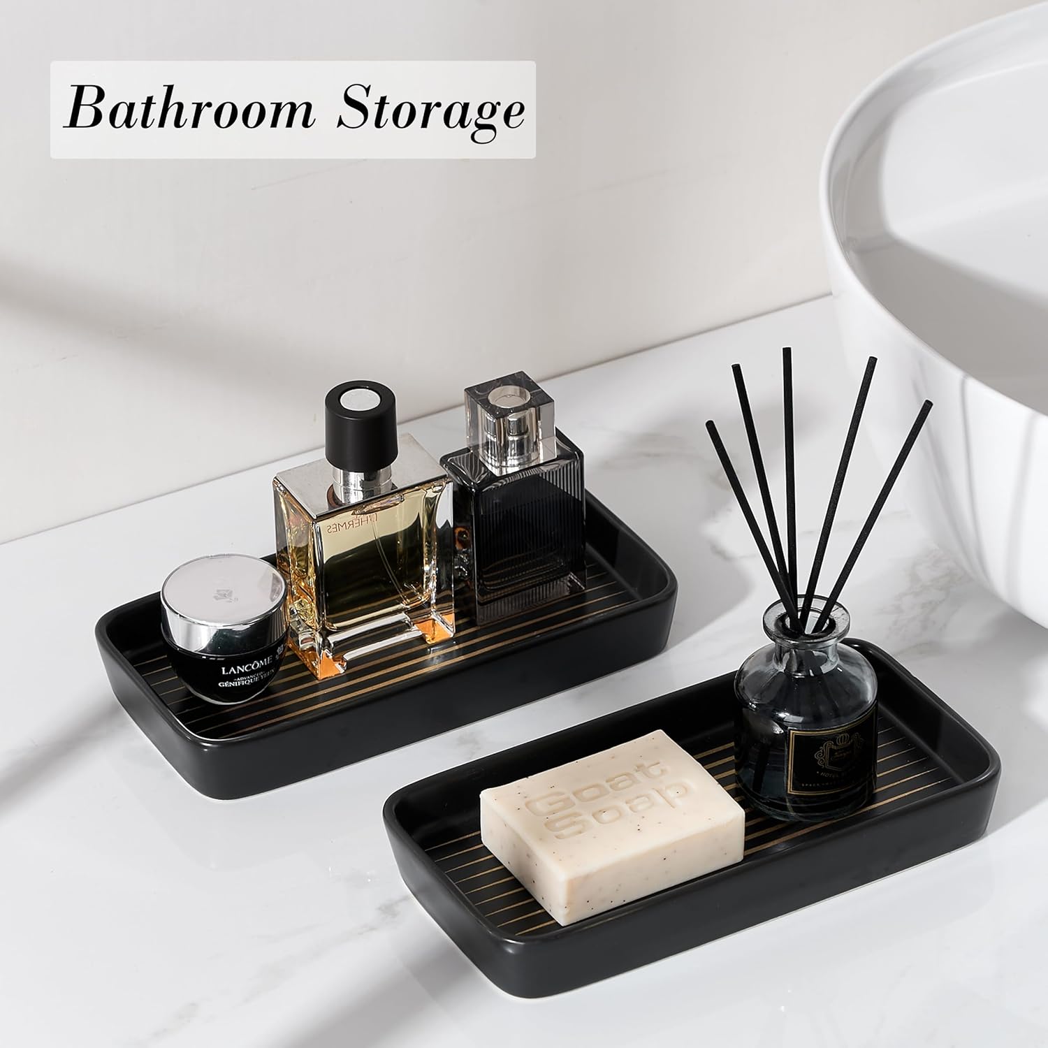 Two-Color Striped Bathroom Vanity Trays Compact Stylish for Sink Vanities More