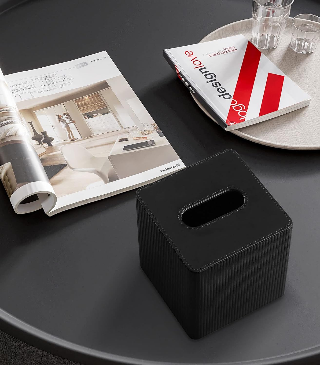 PU Leather Tissue Box Cover with Magnetic Closure