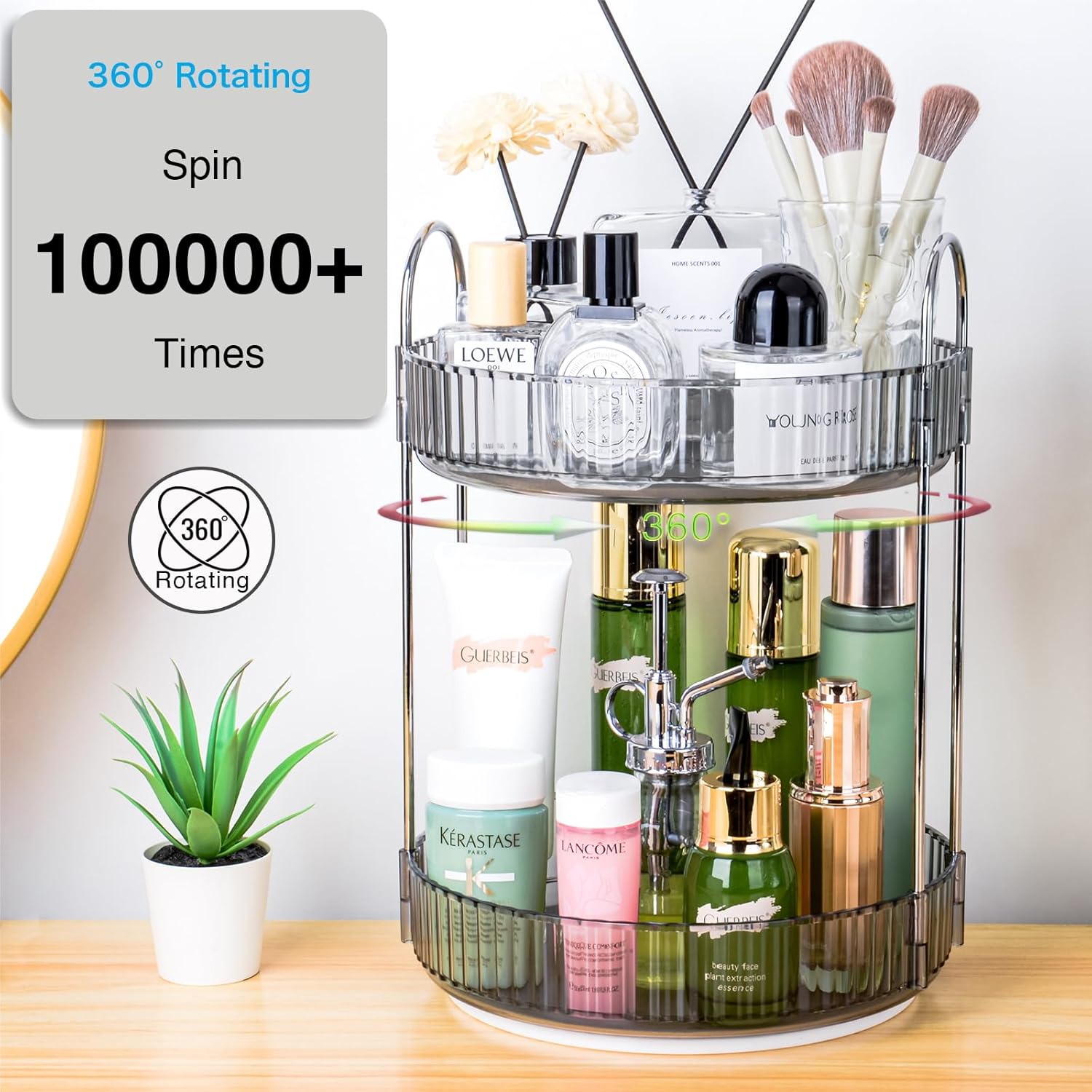 Get organized with Niluks 360-degree rotating makeup organizer Place your essentials anywhere anytime