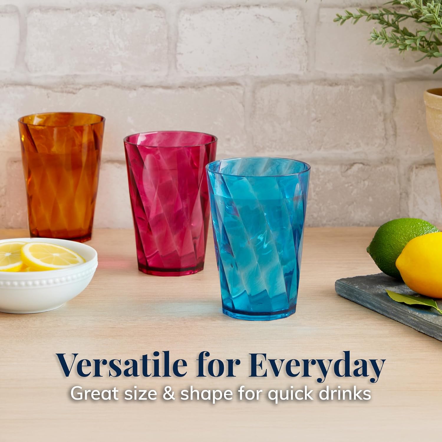 8-Piece Plastic Reusable Drinking Glasses in Jewel Tone Colors by US Acrylic