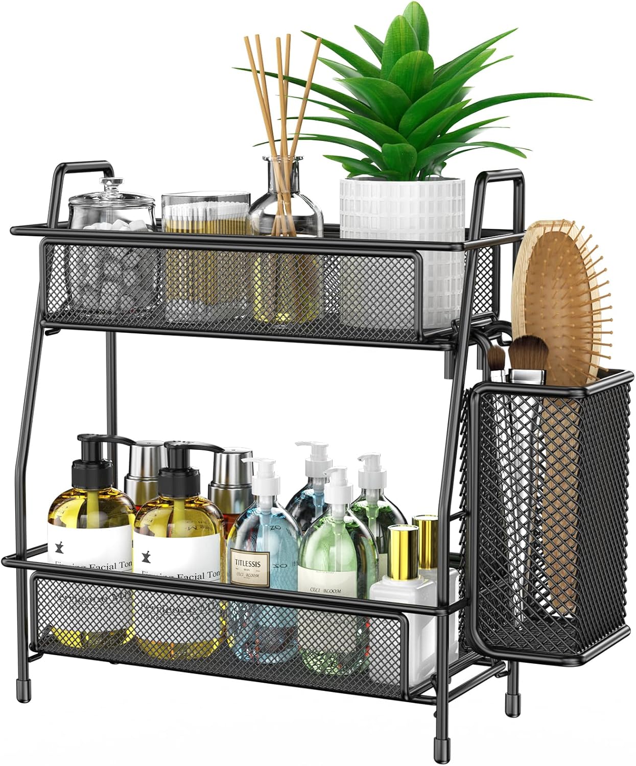 Bathroom Organizer with Basket - 2-Tier Counter Storage
