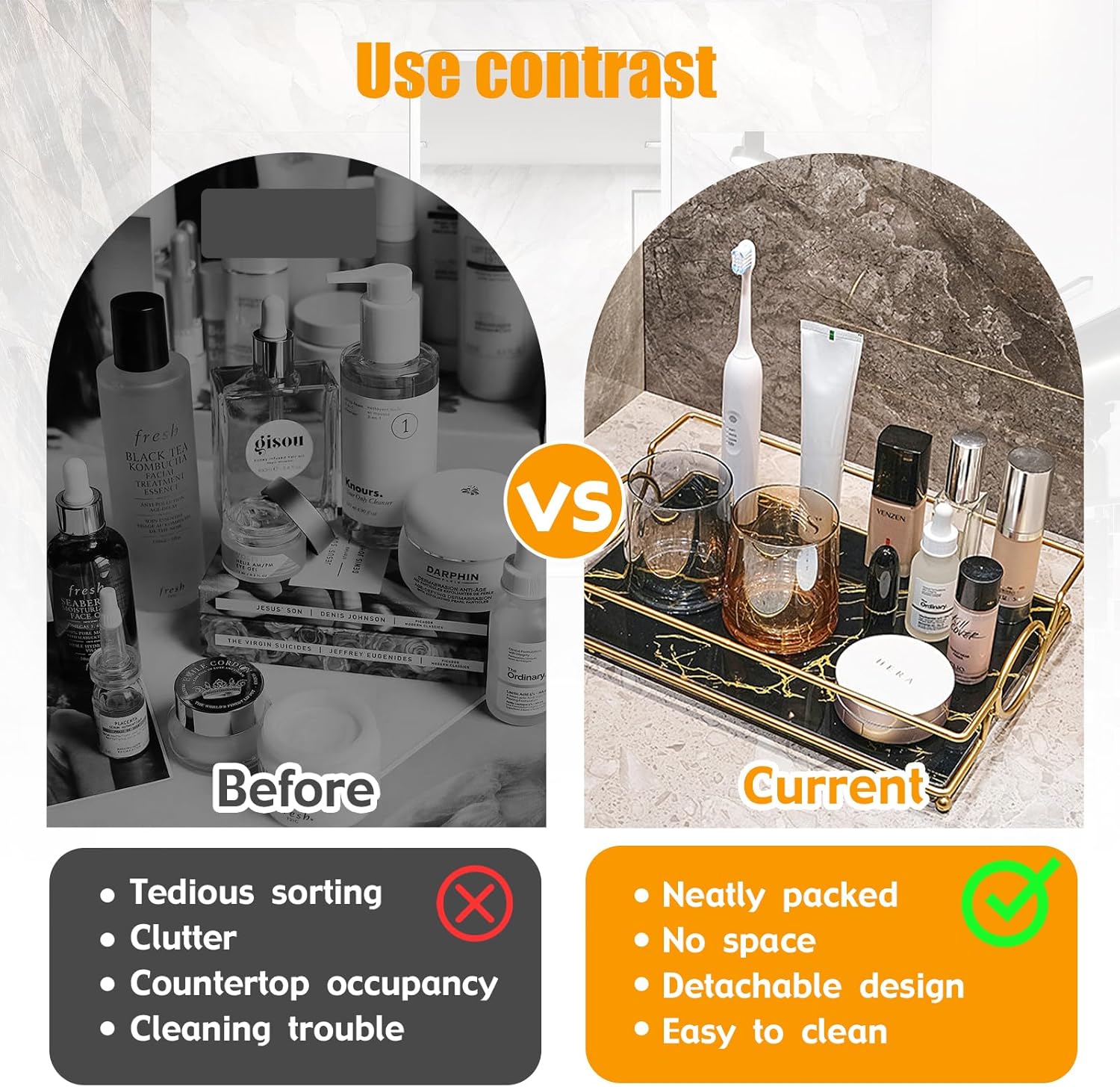 Luxury and class elegant glass bathroom tray for home bathroom or bedroom with stylish displays and secure storage