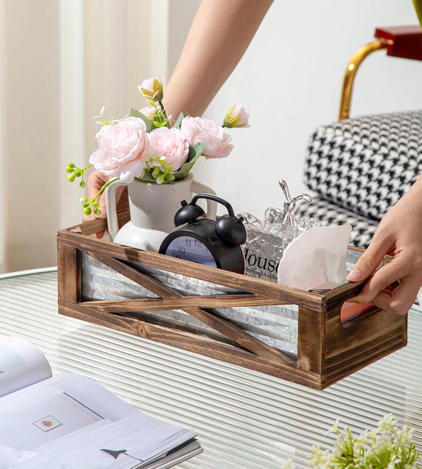 Wooden Toilet Paper Basket with Barn Door Design