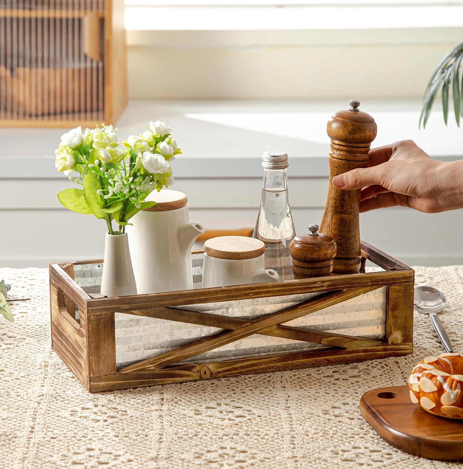 Wooden Toilet Paper Basket with Barn Door Design