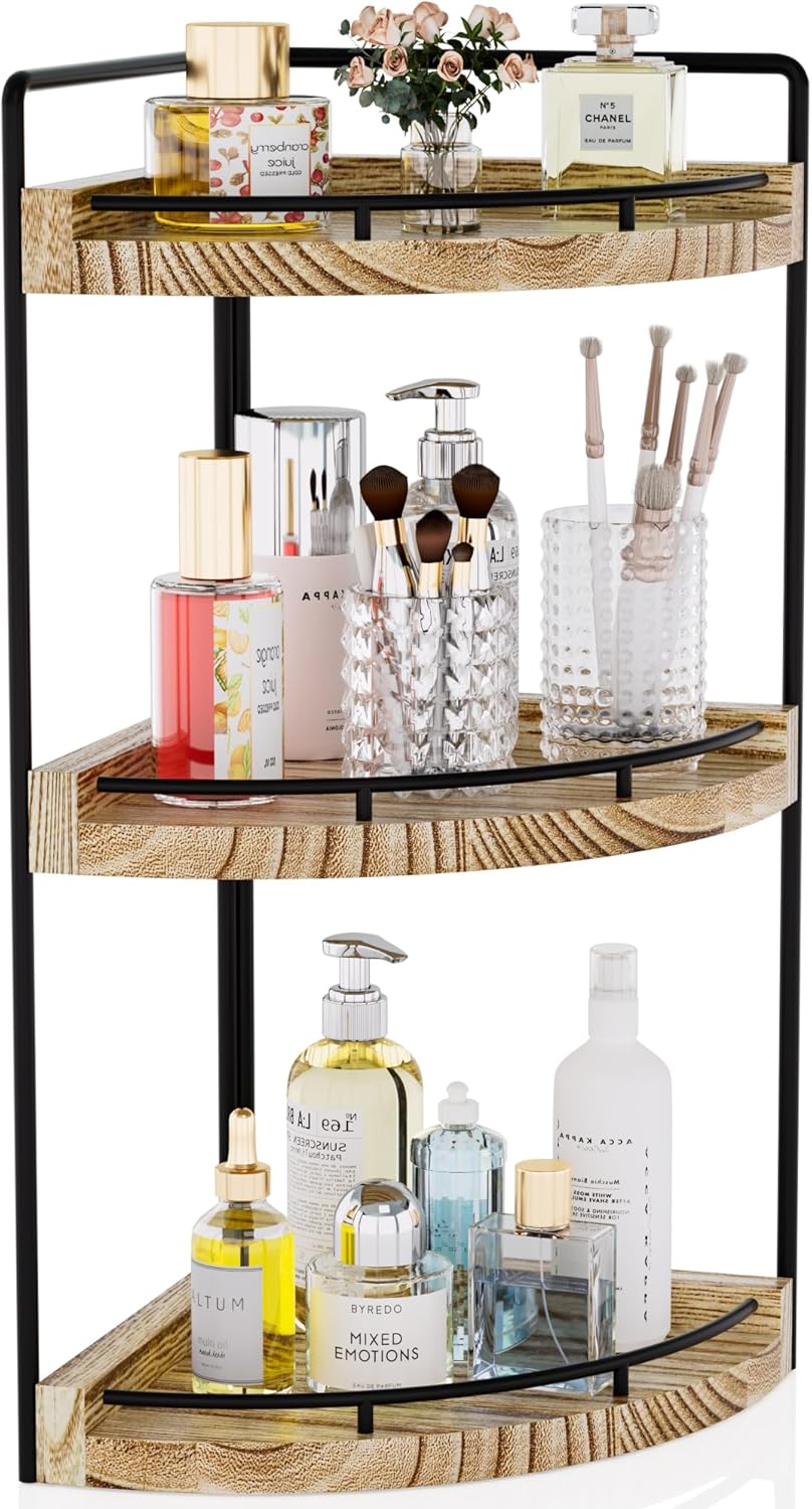 Corner Bathroom Organizer 3 Tier Rustic Brown