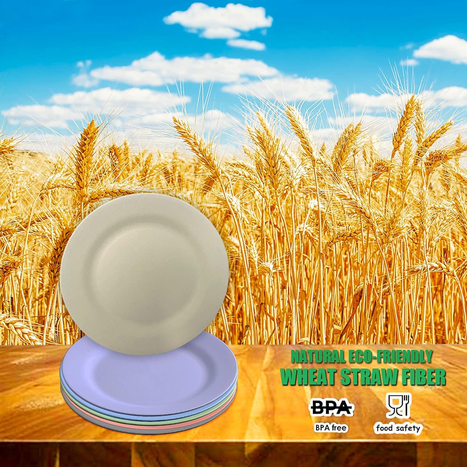 stackable 6-Piece Dinner Plate Set with Wheat Straw Design