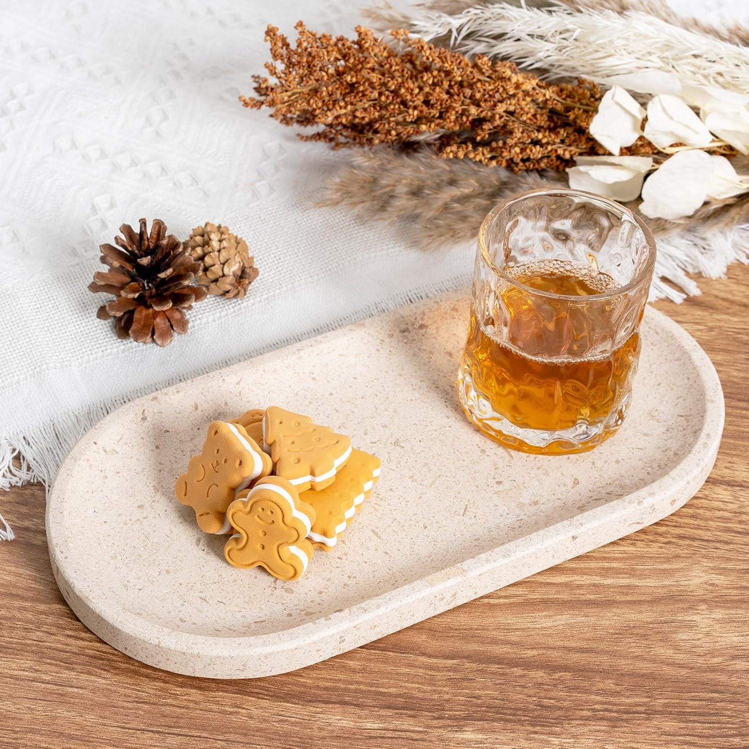 Koville Beige Yellow Vanity Tray for Bathroom Desktop Decor