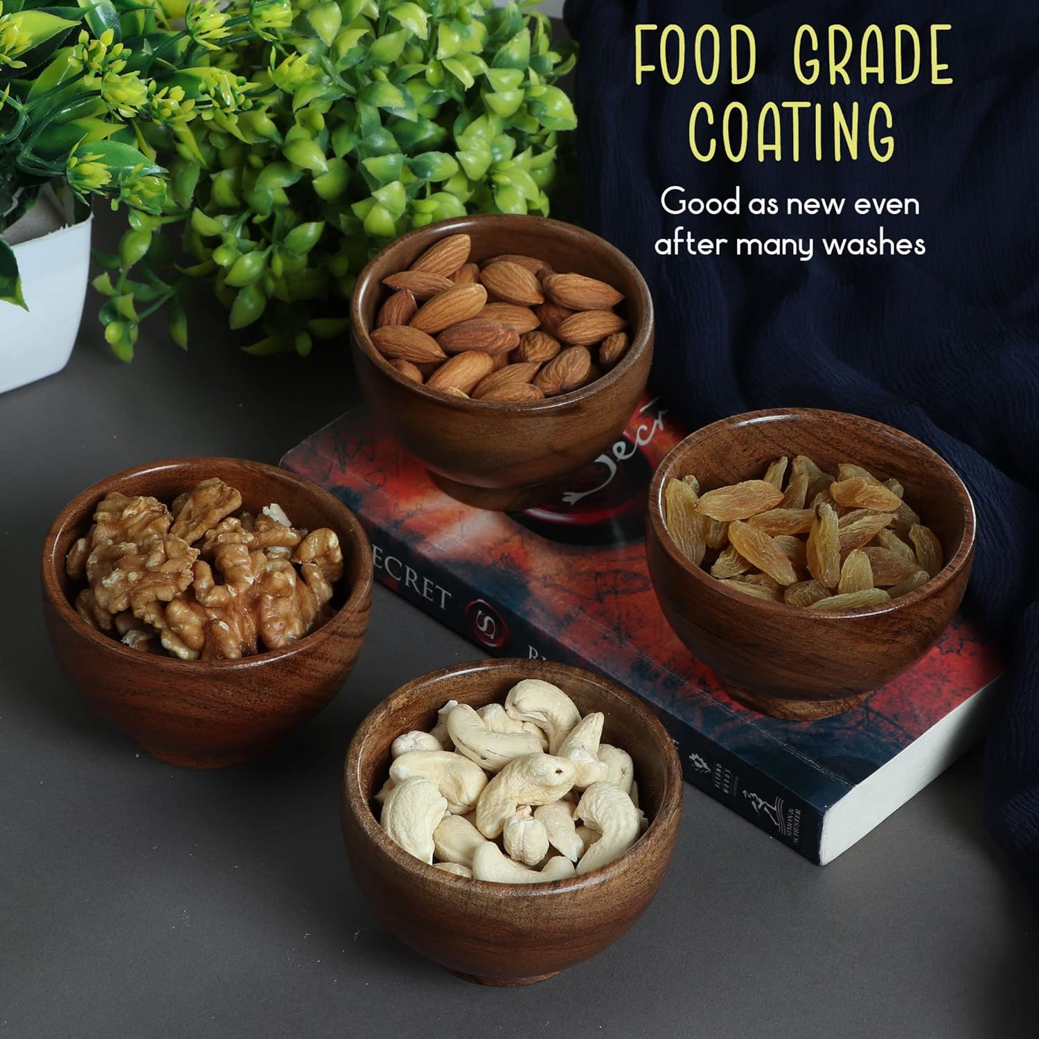 Hand-Crafted Acacia Small Wooden Bowls 4oz Set
