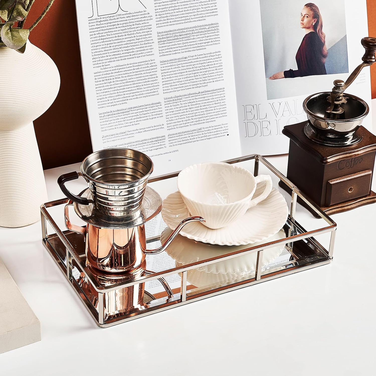 Silver Mirrored Vanity Tray Organizer for Bathroom