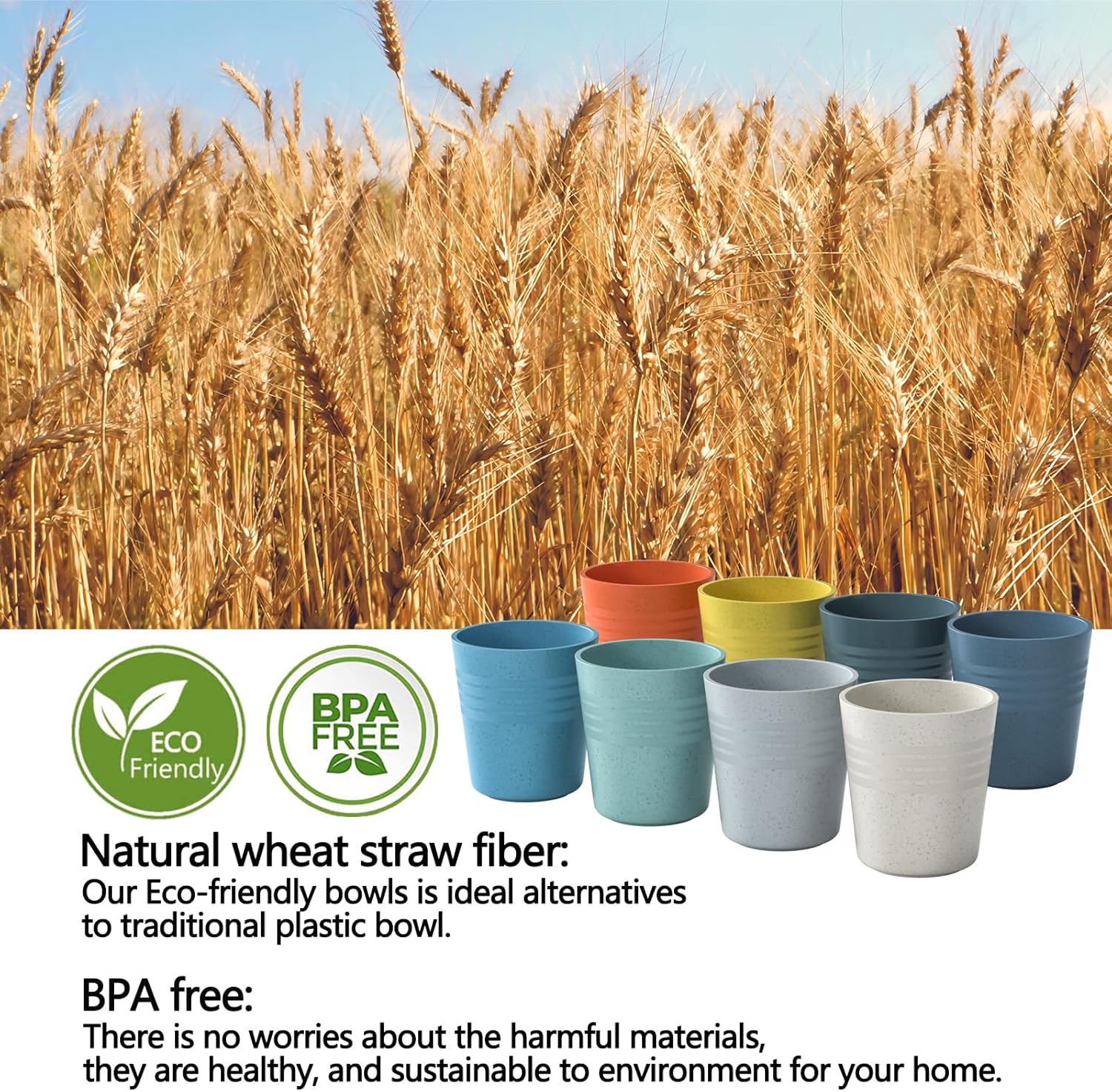 Eco-Friendly Wheat Straw Cups Reusable 8 Oz Plastic Set for Kitchen Durable BPA-Free