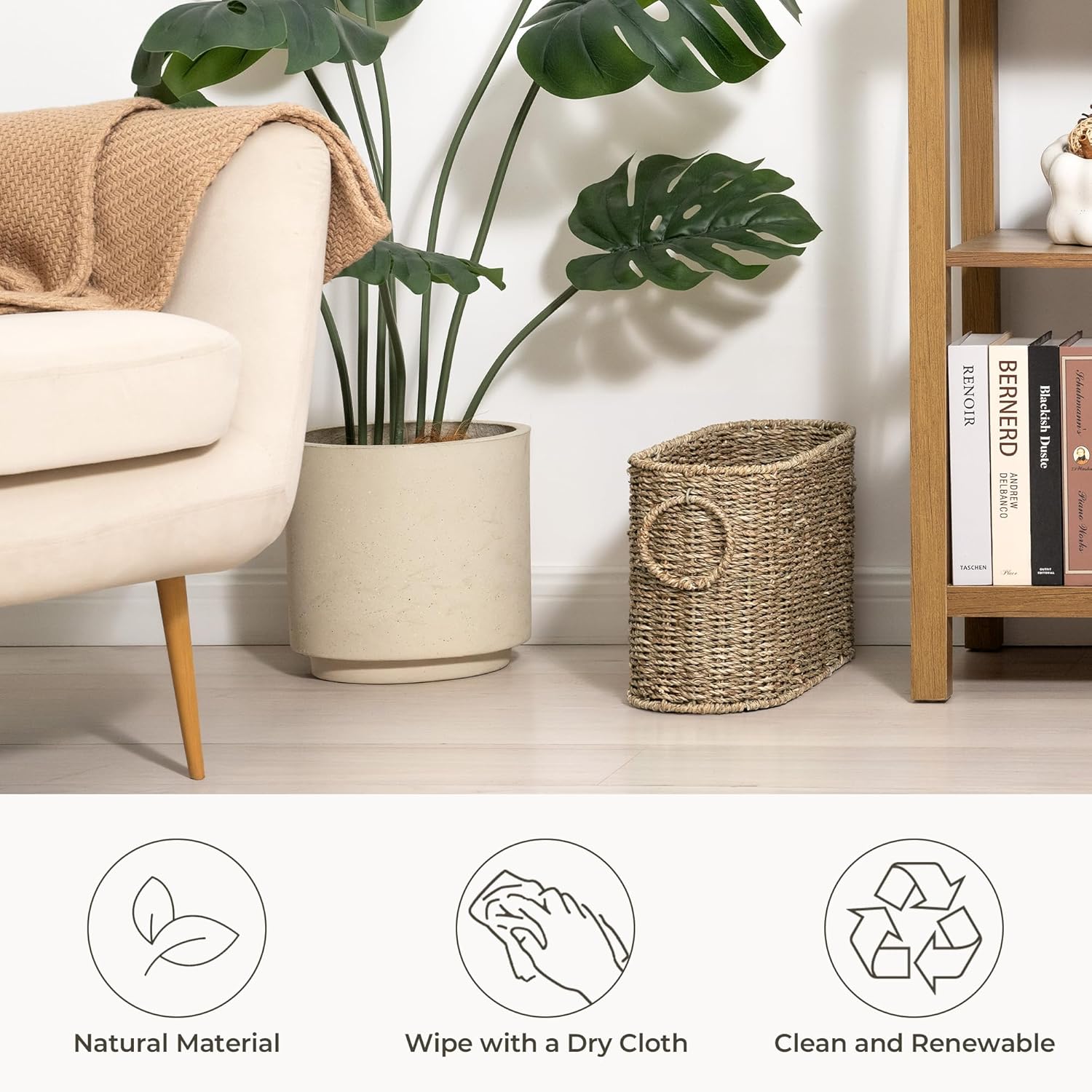StorageWorks Toilet Paper Storage Holder Wicker Basket Bathroom Accessory Natural Seagrass Design