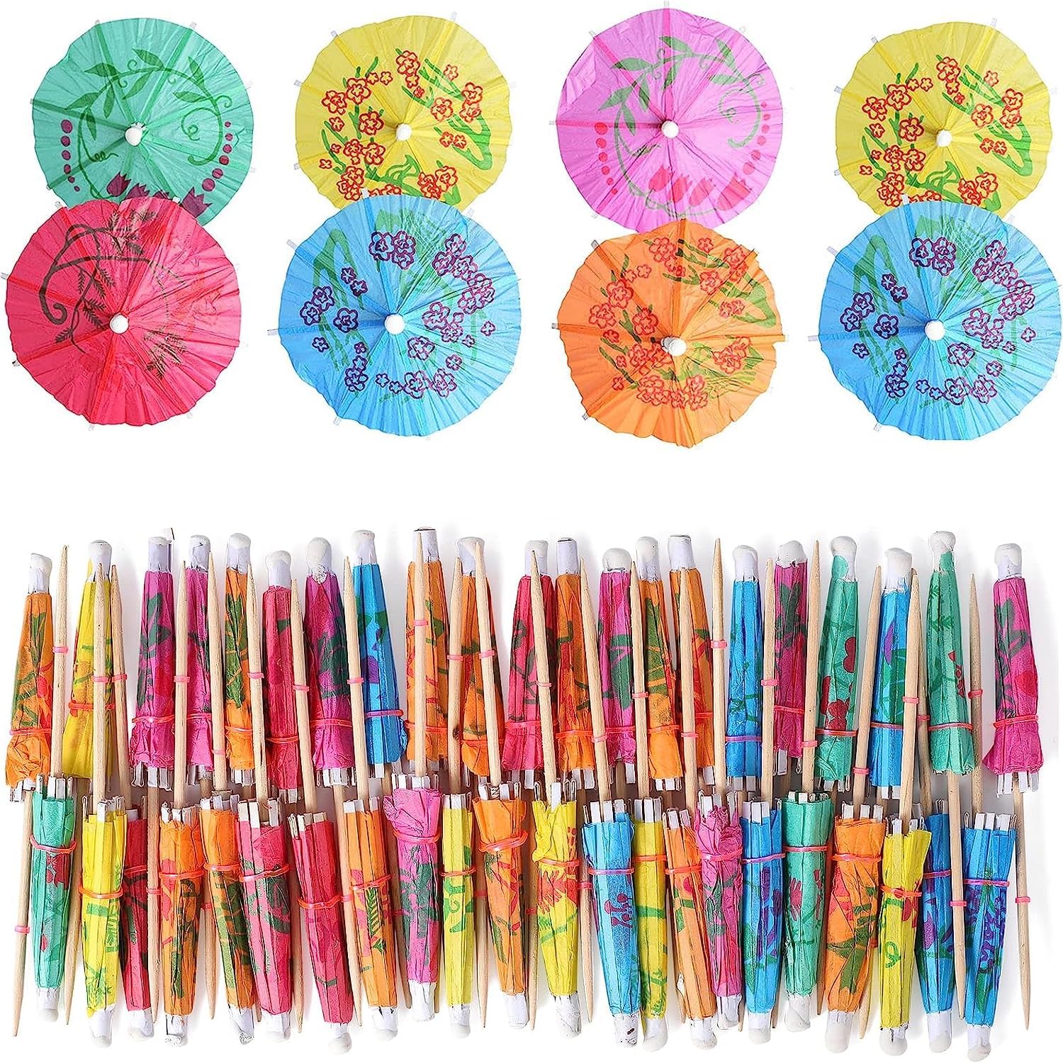 Haundry 50-Pack Cocktail Umbrella Picks - tropical drink picks for Luau Party