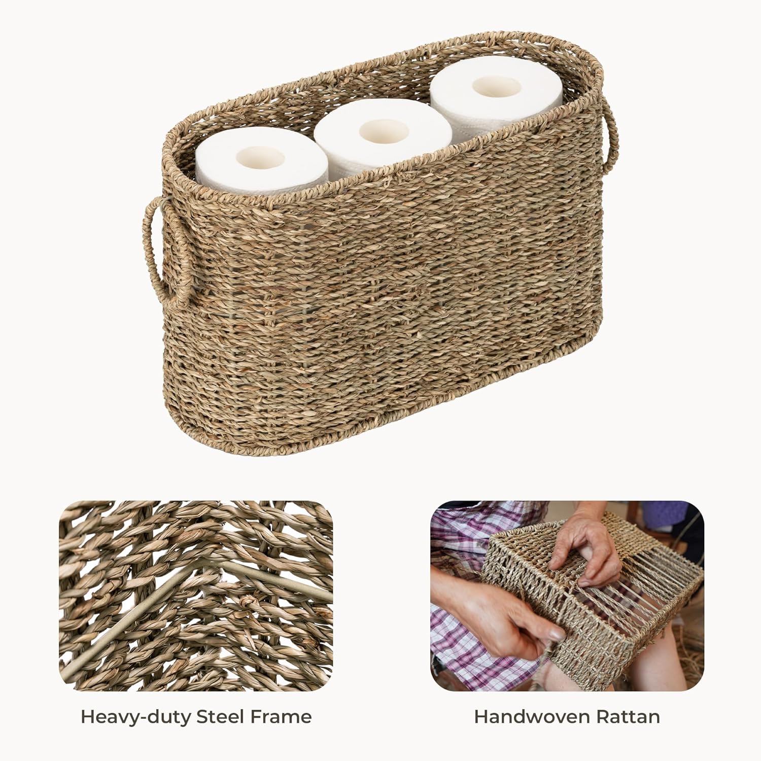 StorageWorks Toilet Paper Storage Holder Wicker Basket Bathroom Accessory Natural Seagrass Design