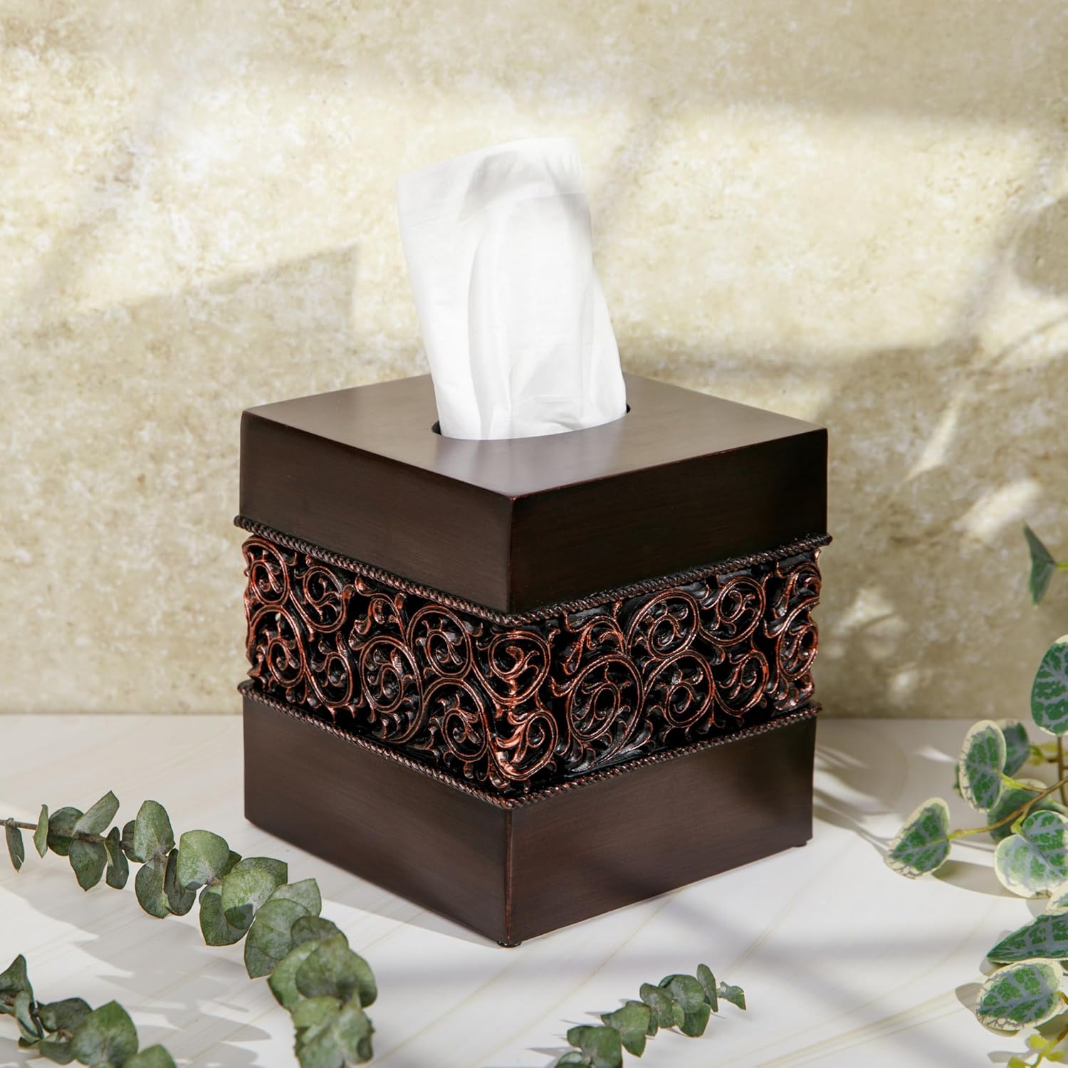 Elegant Bronze Tissue Box Cover Easy to Use Durable for Bathrooms More