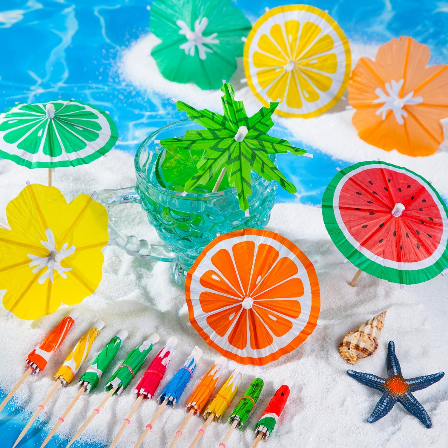 FFNIU 150-Piece Cocktail Umbrellas Assorted Colors Styles