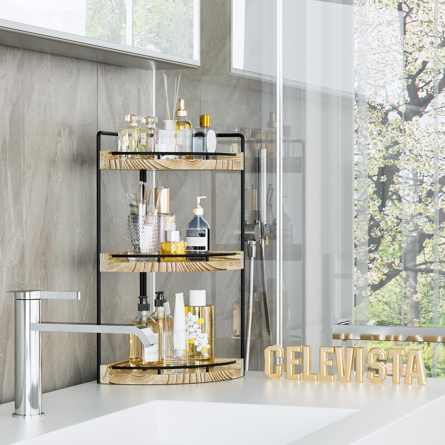 Corner Bathroom Organizer 3 Tier Rustic Brown