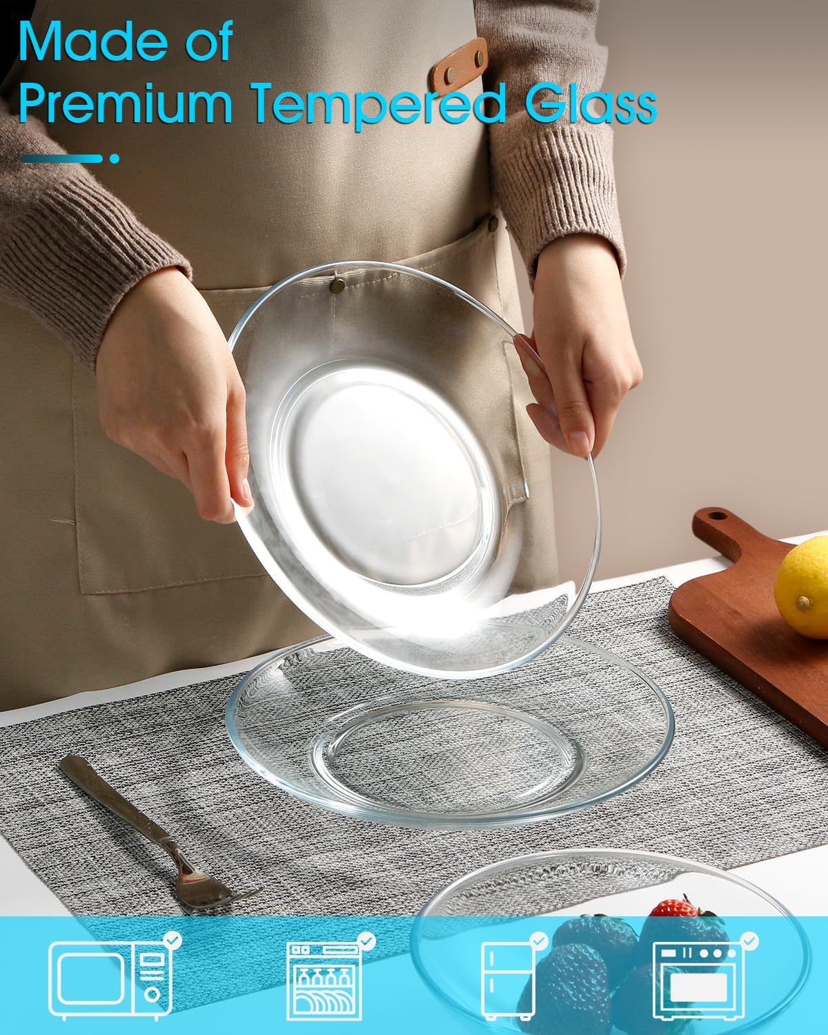 NUTRIUPS 9-Inch Tempered Glass Plates Perfect for Desserts Salads Microwave Dishwasher and Freezer Safe Stylish Design