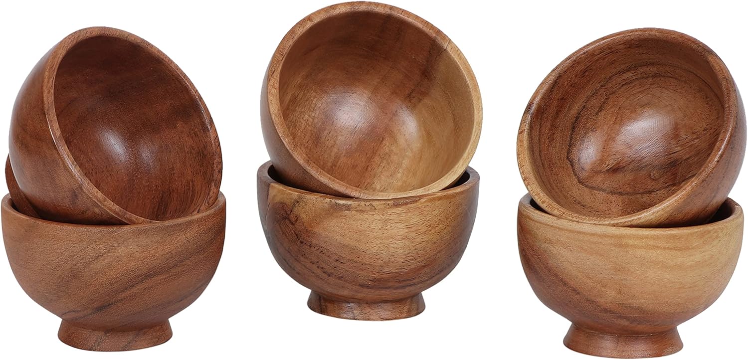 Hand-Crafted Acacia Small Wooden Bowls 4oz Set