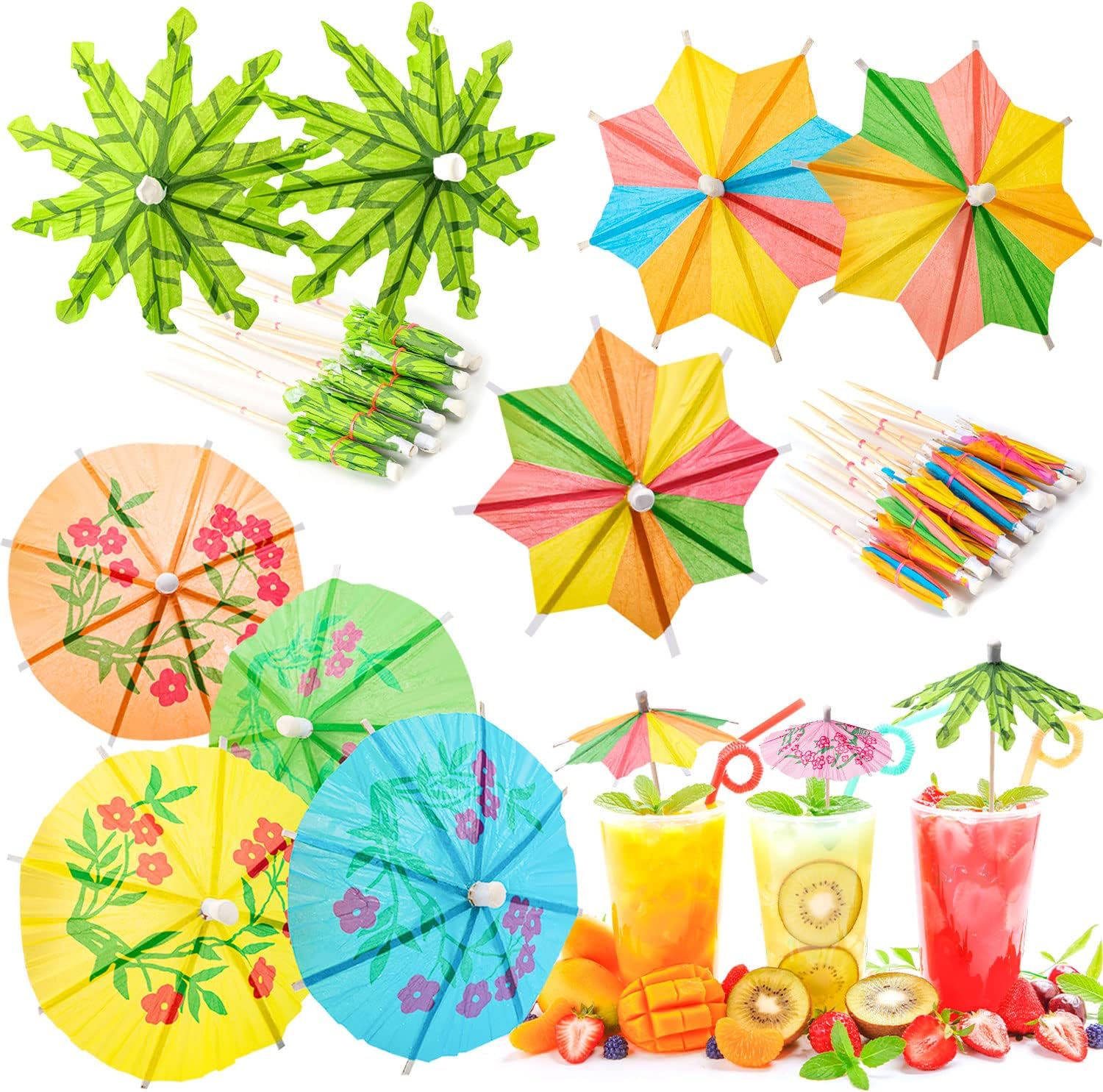 FFNIU 152-Piece tropical Drink Umbrellas for Tiki Bars Parties