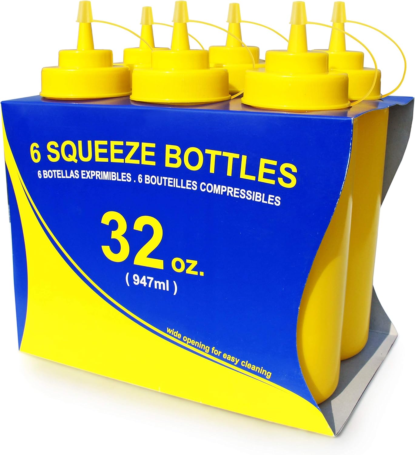 New Star Foodservice 32 oz Squeeze Bottles Pack of 6 Yellow