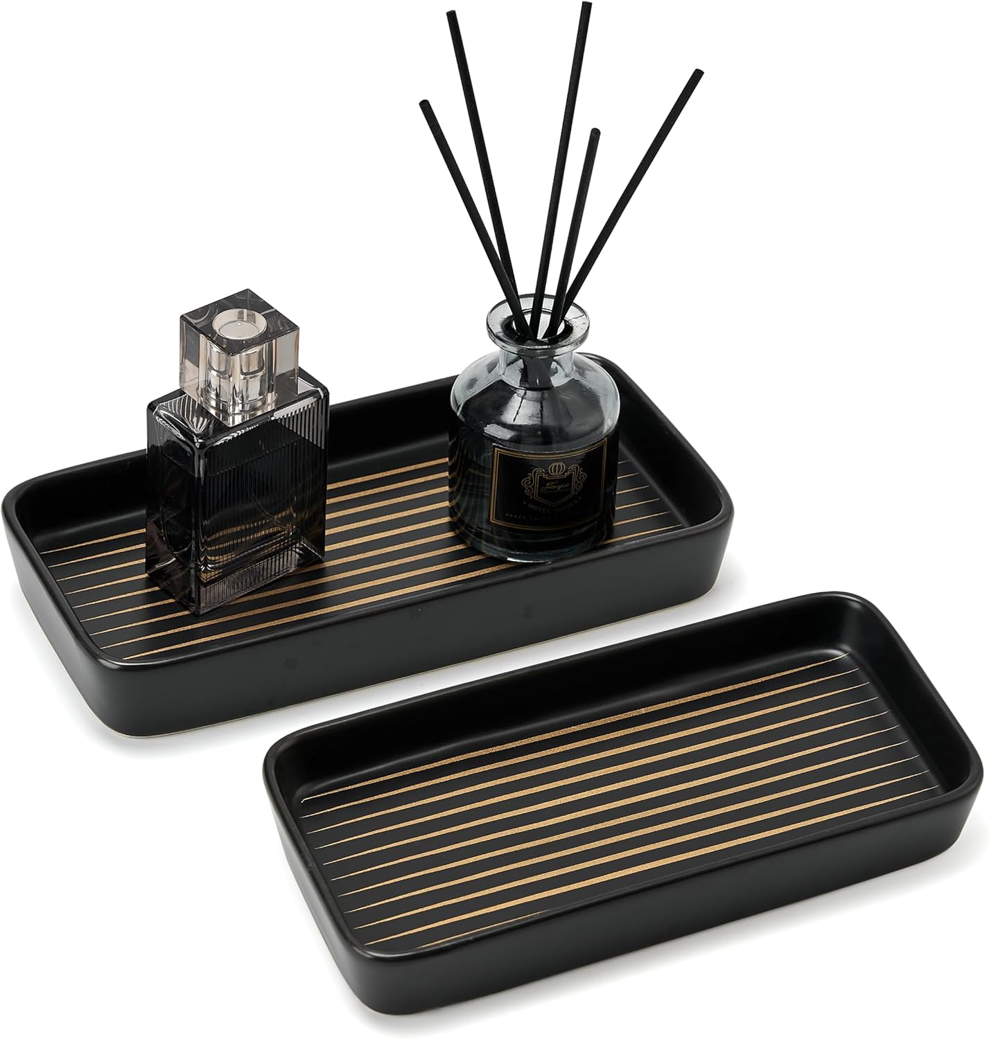 Two-Color Striped Bathroom Vanity Trays Compact Stylish for Sink Vanities More