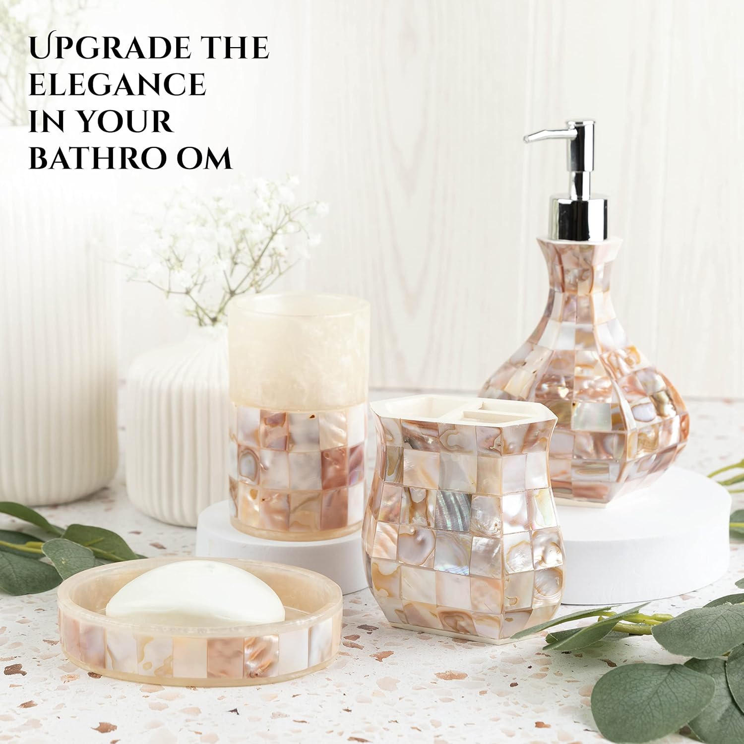 Milano Toothbrush Cup with Mother of Pearl - Electric Toothbrush Holder for Bathroom