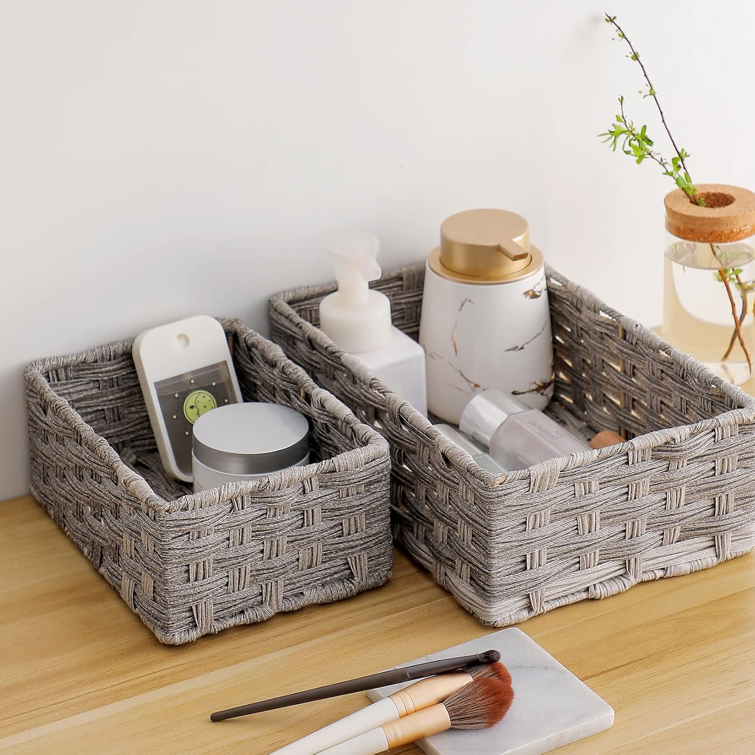 Woven Plastic Tank Cubby Organizing Basket for Bathroom More Durable Waterproof for Toiletries Small Items