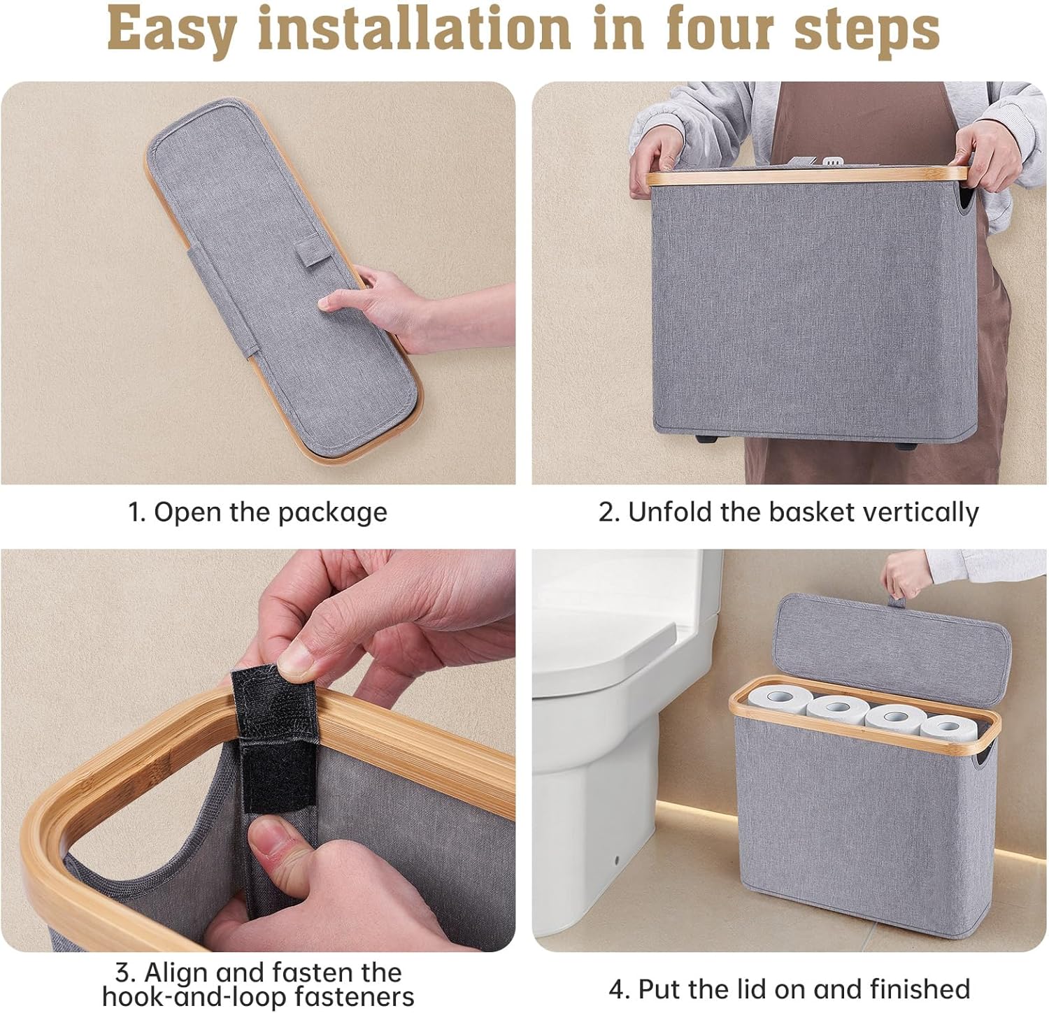 Oneearf Ultimate Bathroom Holder - Large Capacity Bamboo Oxford Storage Basket for 12 Roll Toilet Paper