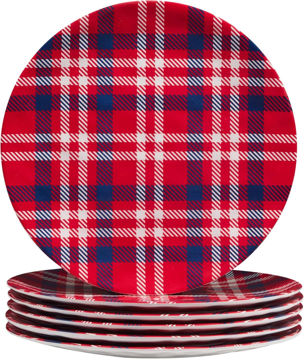 Patriotic Plaid Melamine Dinner Plates Set of 6
