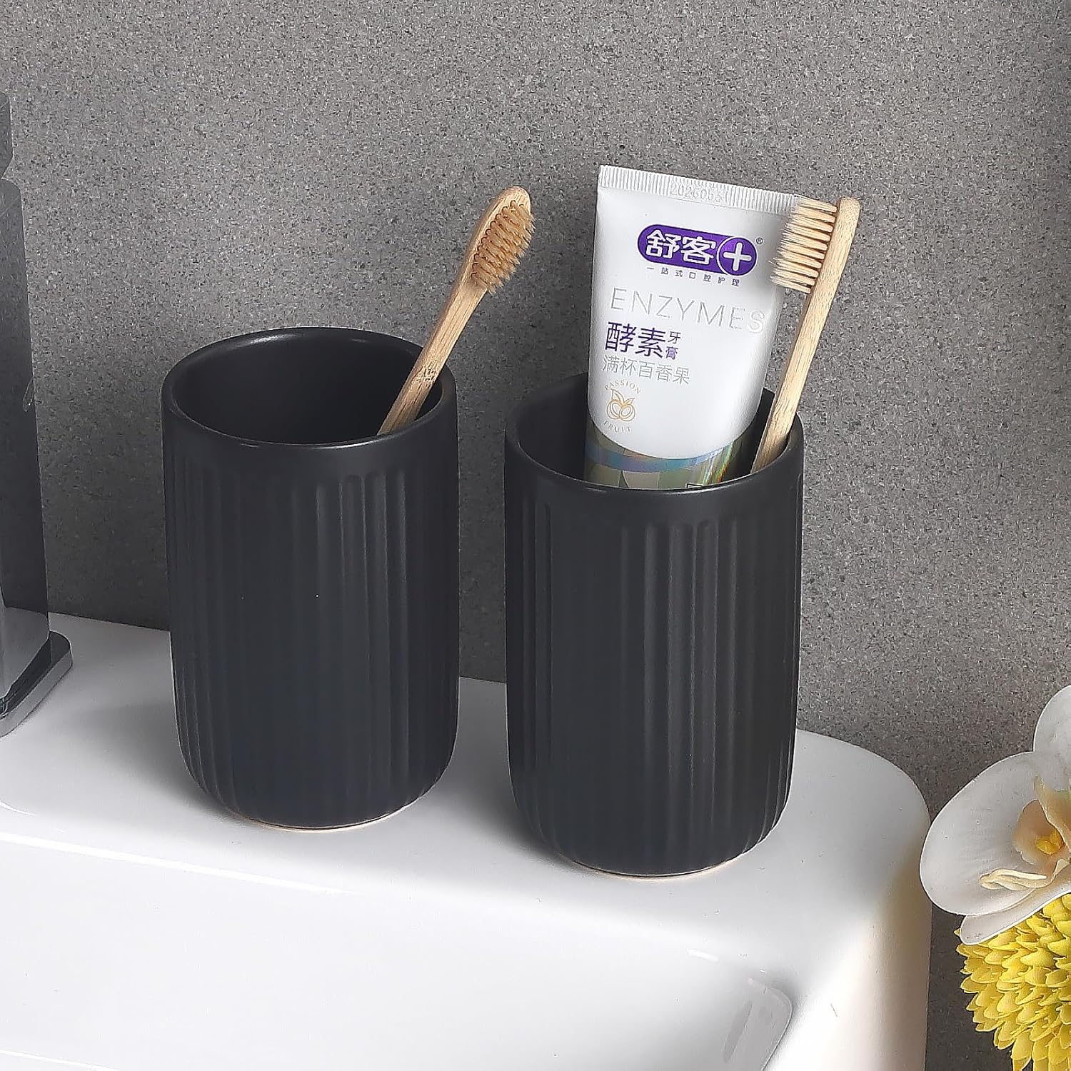 Modern Durable Matte Black Toothbrush Holder Set
