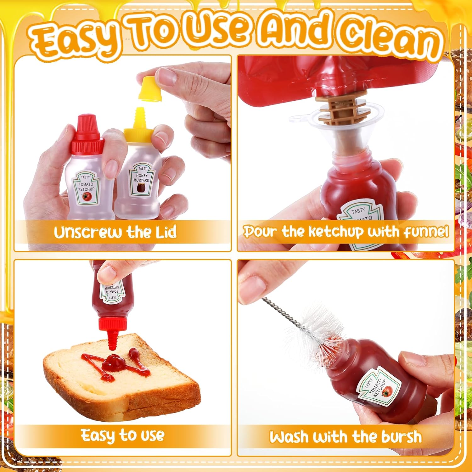 16pcs Mini Ketchup Bottles 25ML Compact Durable for Storage