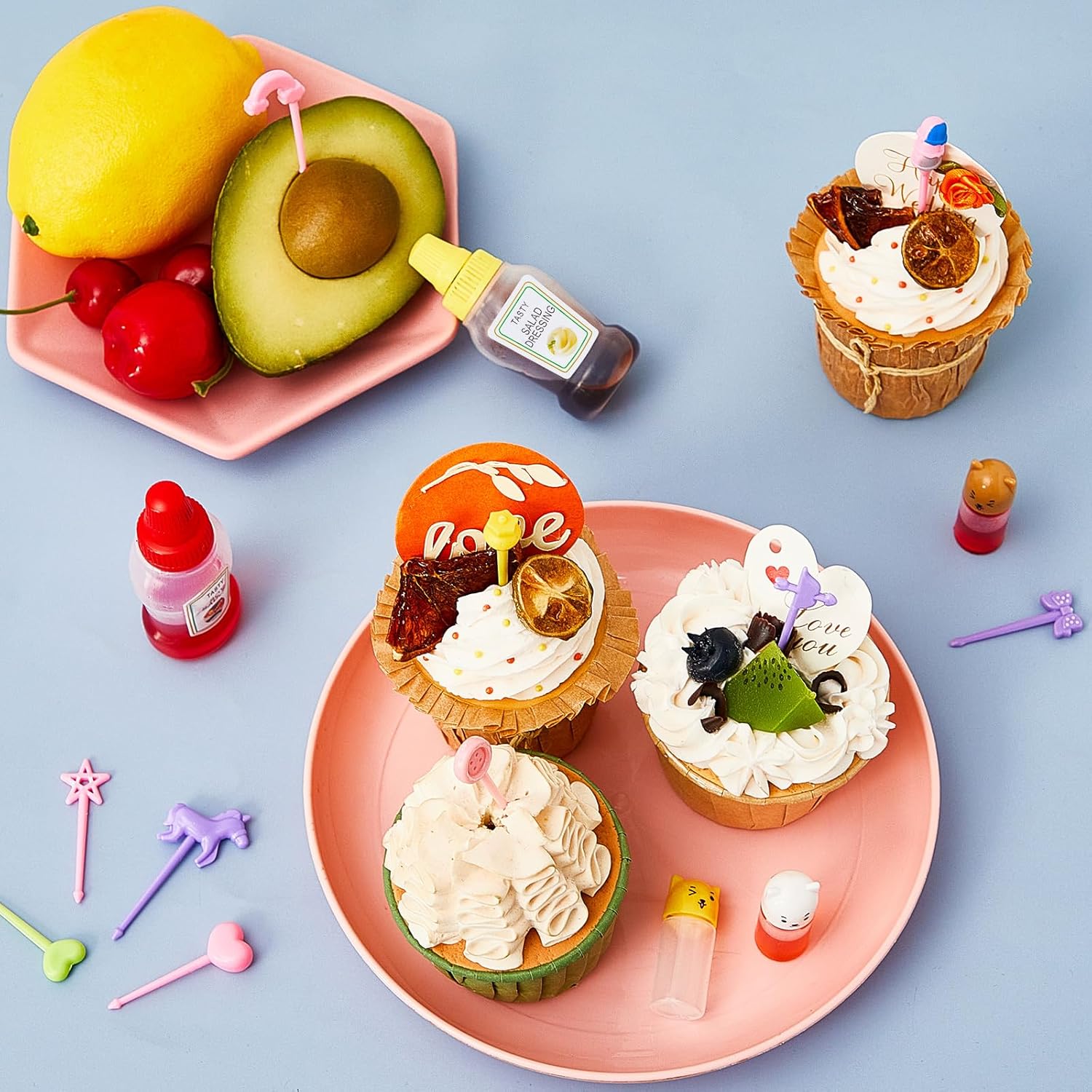 26 Pcs Lunch Bento Soy Sauce Case Container for Kids with Condiment Squeeze Bottles and Animal Food Picks